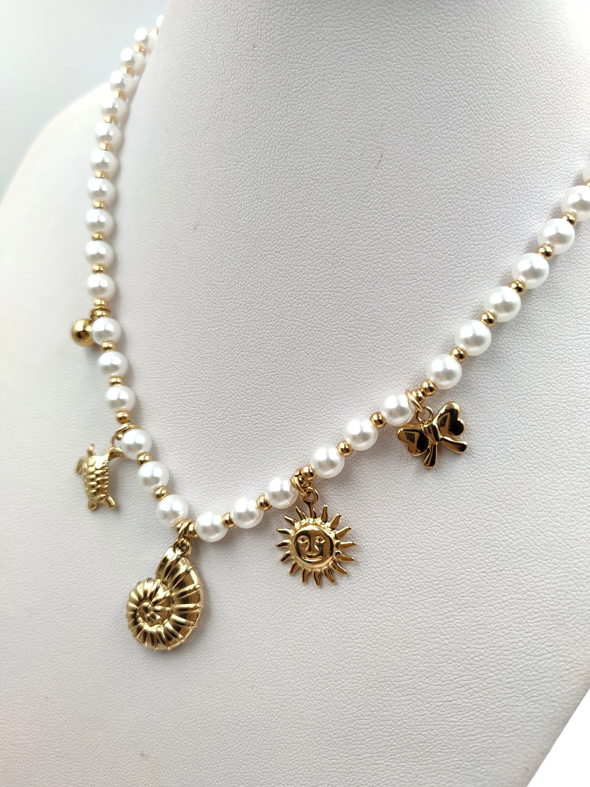 Stainless Steel Necklace with Pearls and Summer Motif by Magis Handmade Jewels – view 3