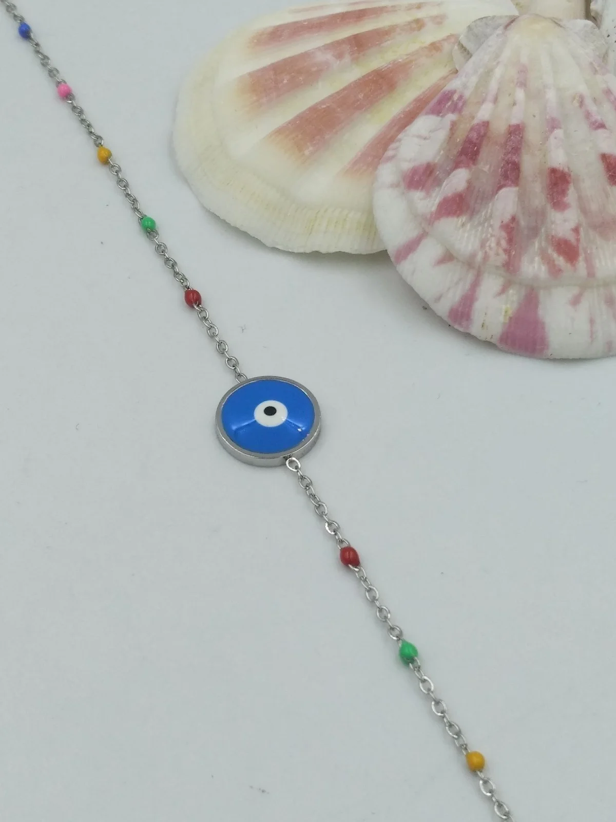 Stainless Steel Anklet with Enamel Evil Eye by Magis Handmade Jewels – view 2