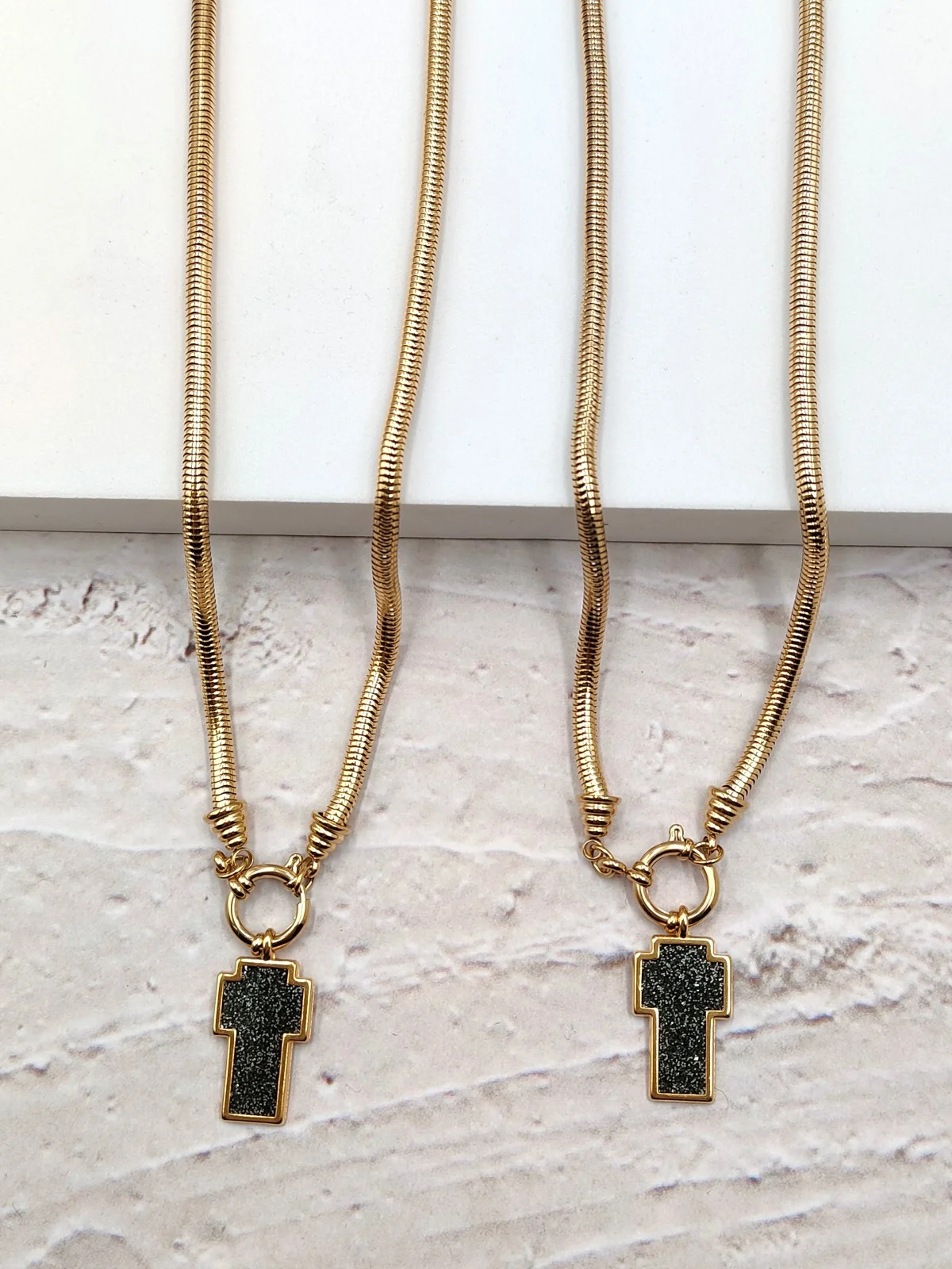 Stainless Steel Necklace with Gold-Plated Cross and Enamel by Magis Handmade Jewels – view 3