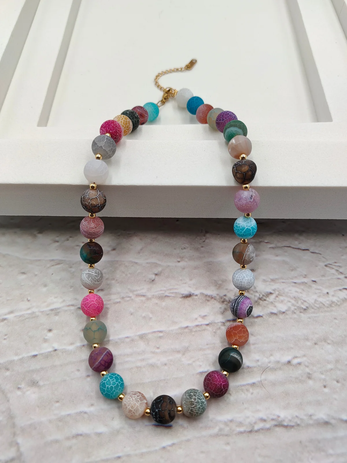 Necklace with Agate Beads and Gold-Plated Details by Magis Handmade Jewels – view 3