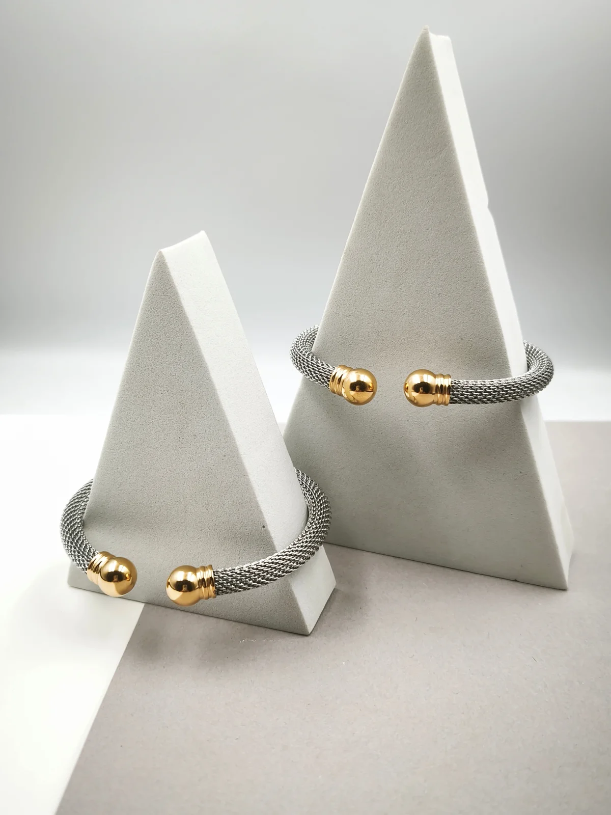 Stainless Steel Two-Tone Bracelet with Beads at the Ends by Magis Handmade Jewels – view 2