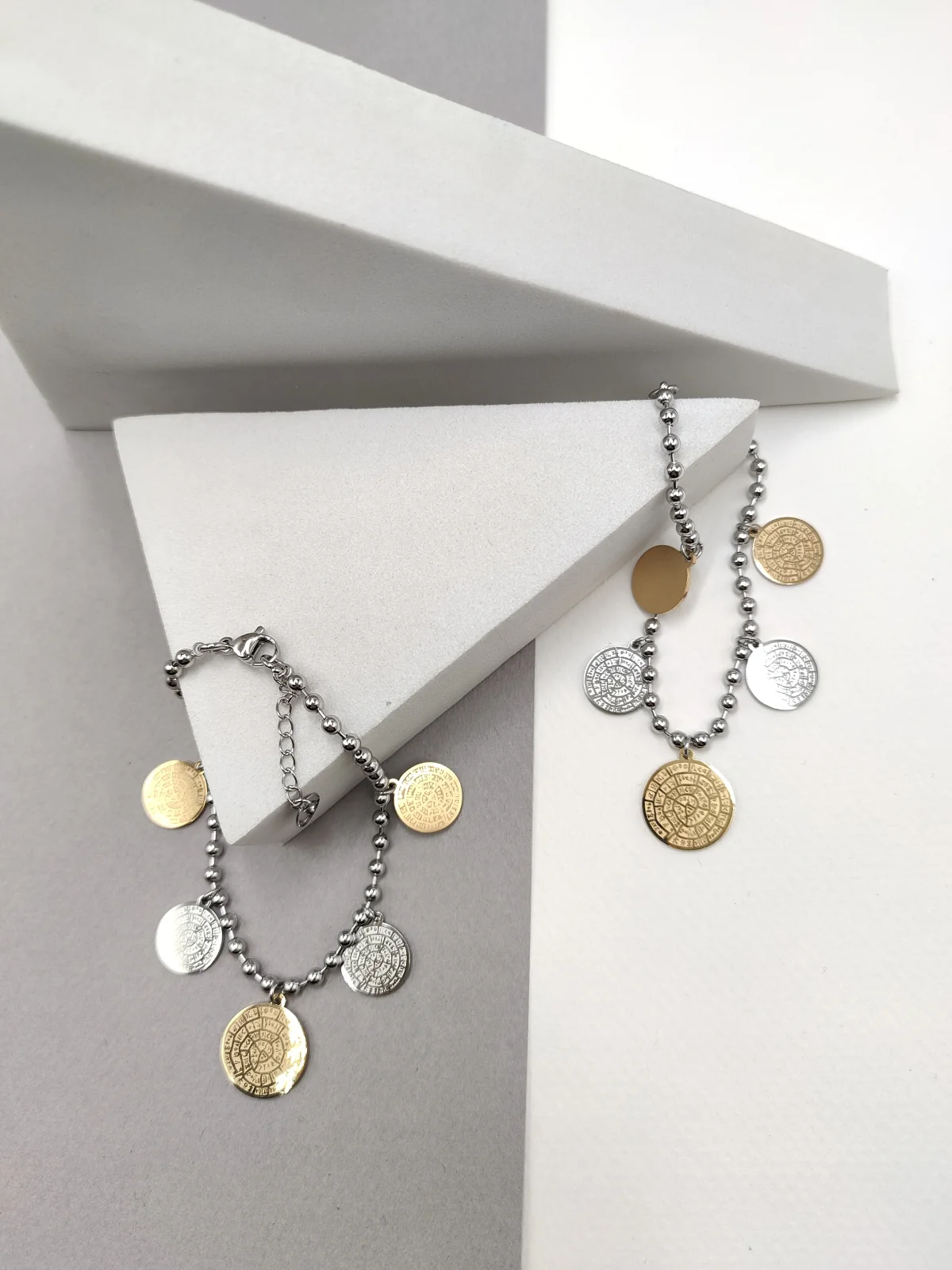 Stainless Steel Bracelet with Two-Tone Embossed Phaistos Disc Details by Magis Handmade Jewels – view 3