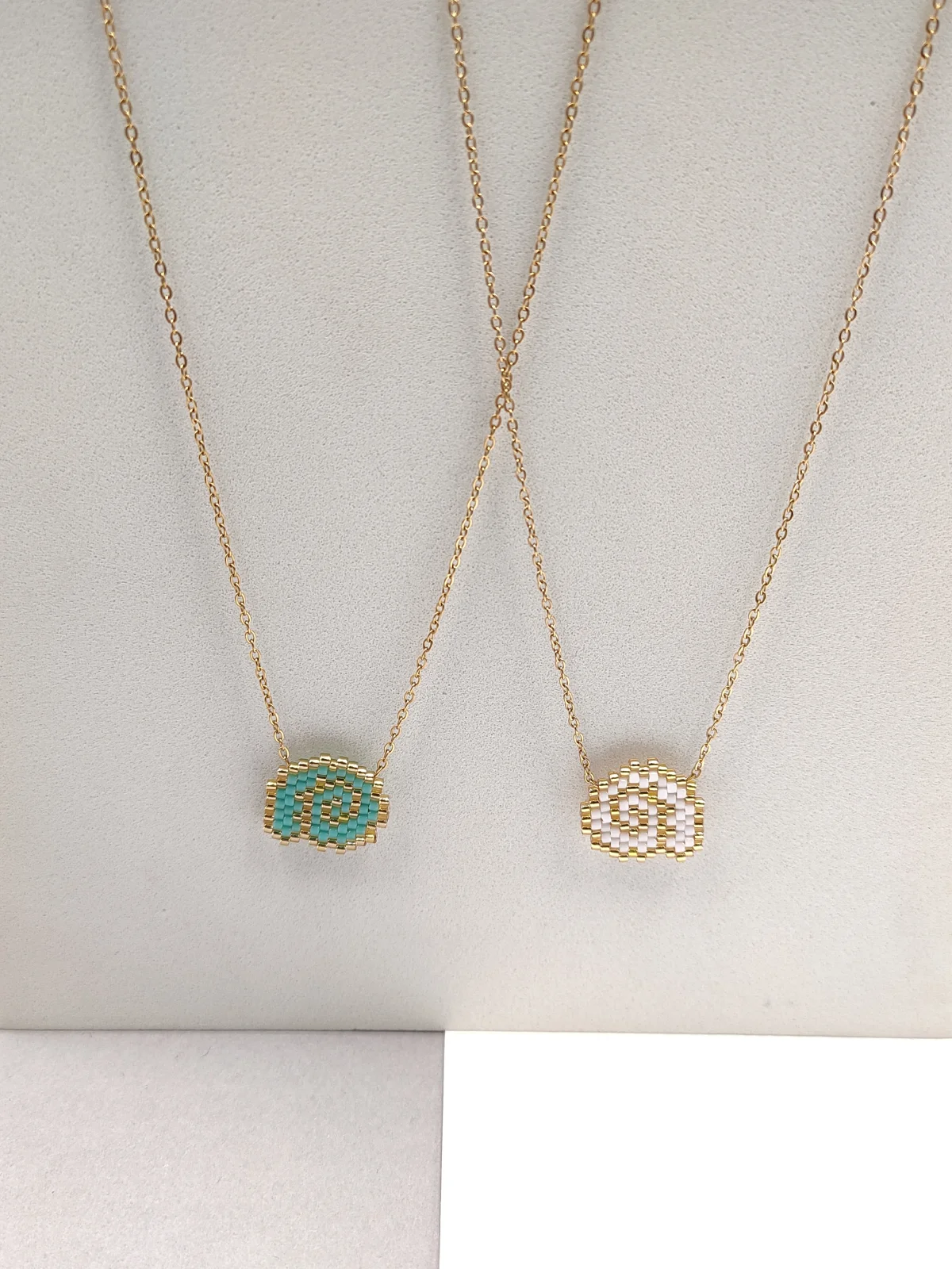 Stainless Steel Necklace with Miyuki Beads and Seashell by Magis Handmade Jewels – view 2