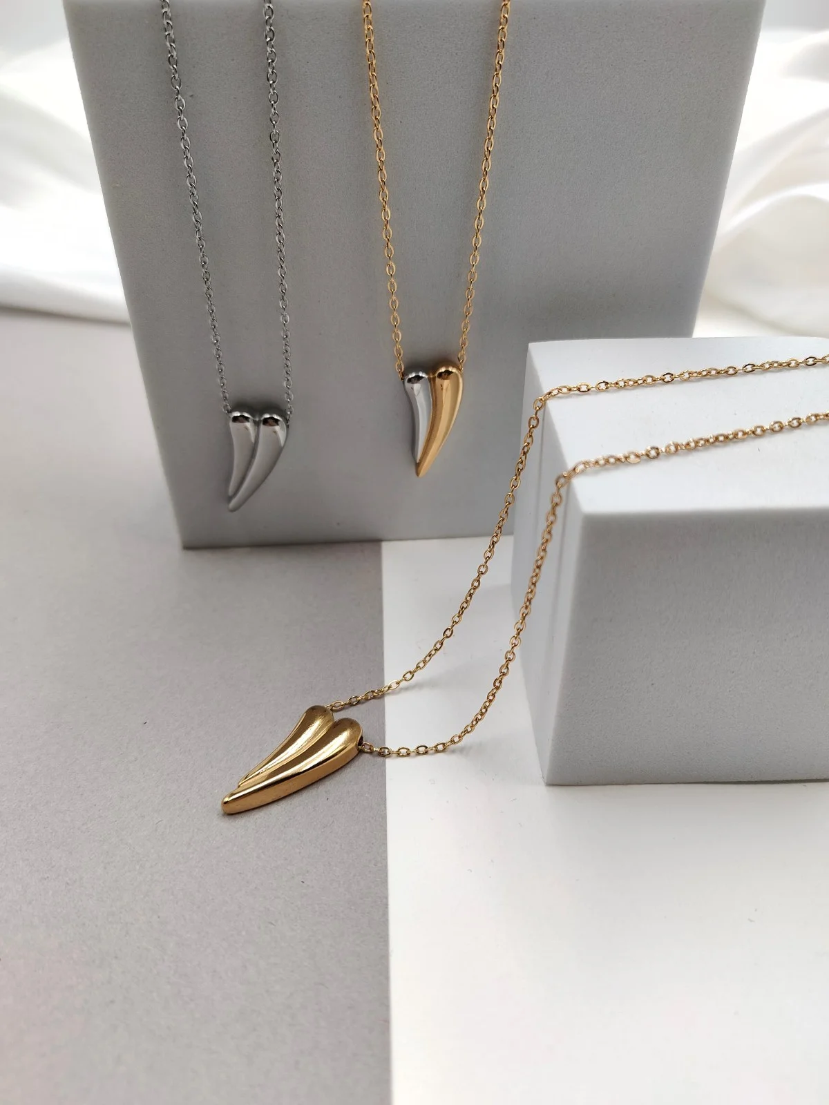 Stainless Steel Necklace with Heart by Magis Handmade Jewels – view 2