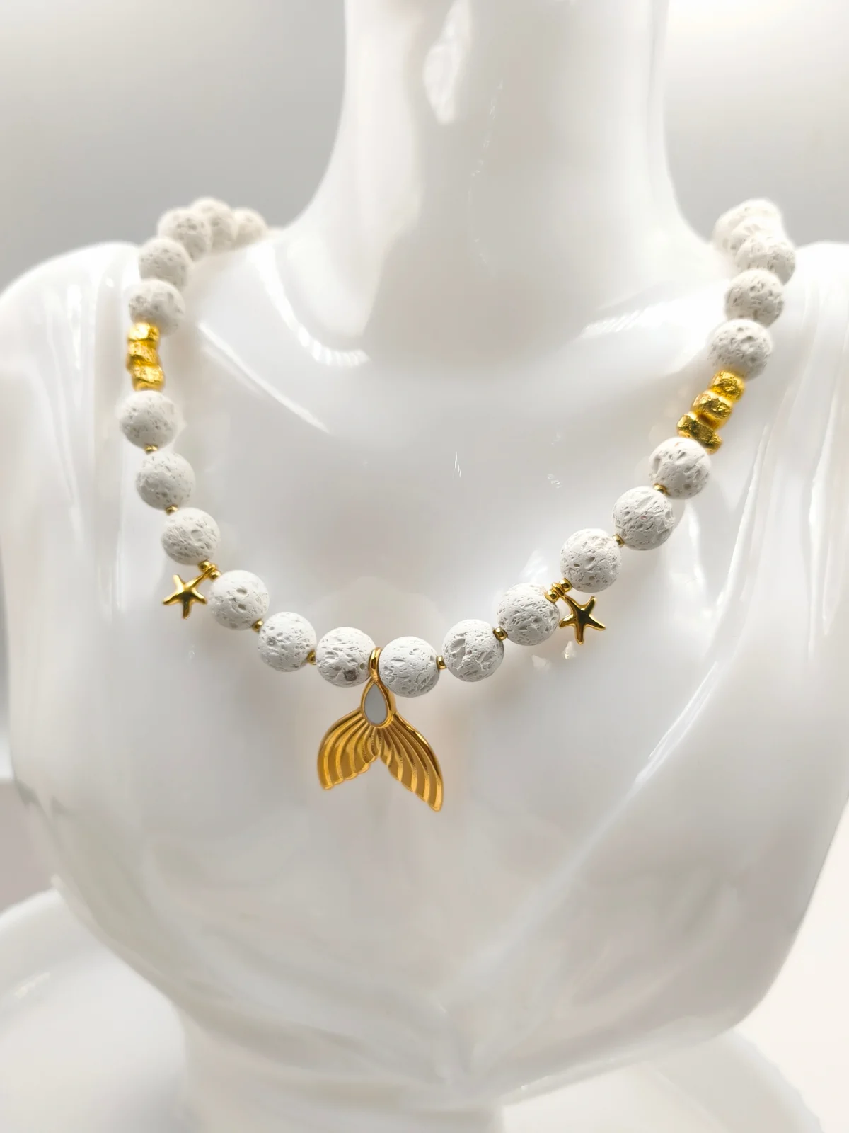 Necklace with Lava Beads and Gold-Plated Details by Magis Handmade Jewels – view 2