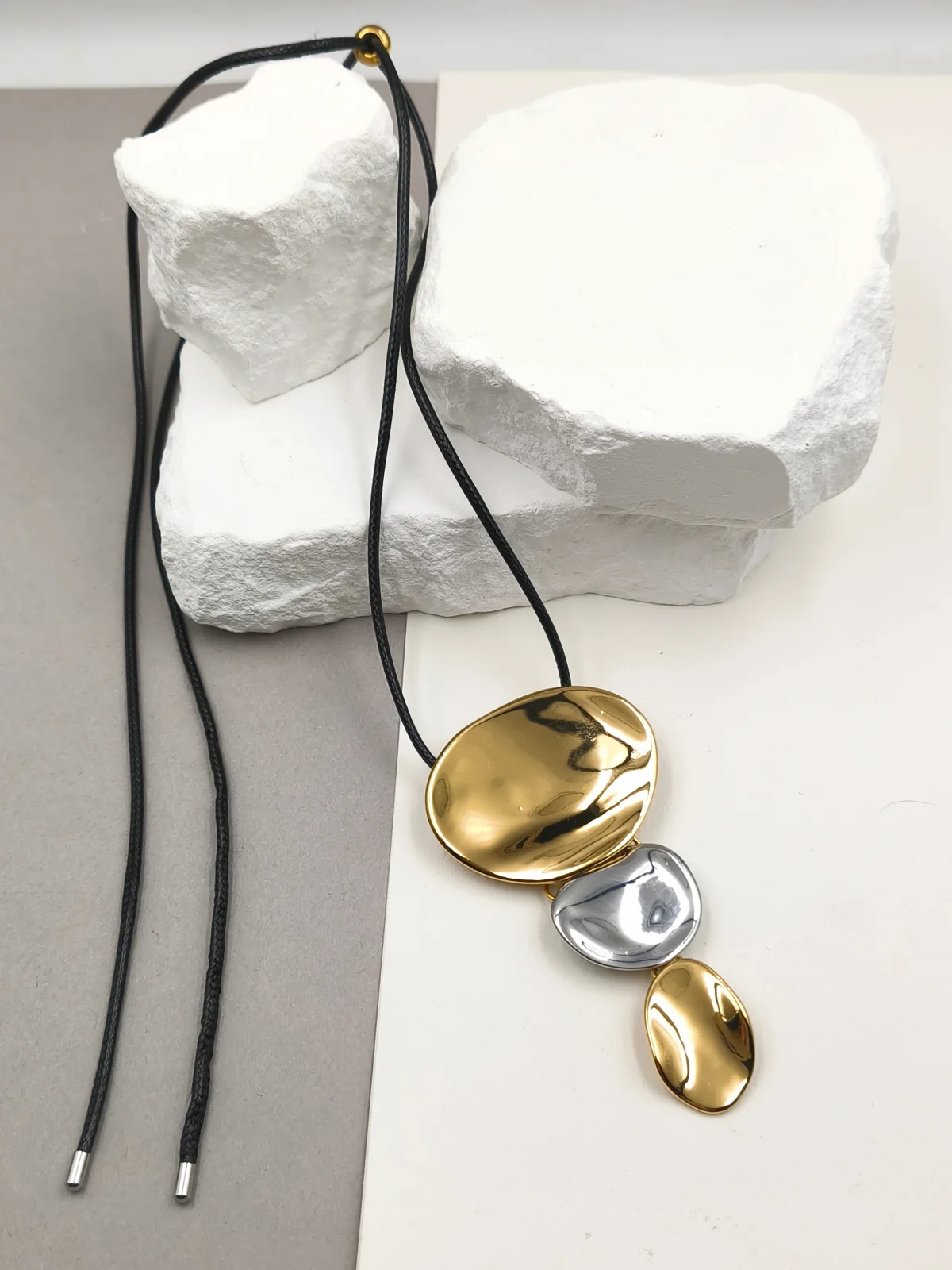 Necklace with Cord and Stainless Steel Two-Tone Motif by Magis Handmade Jewels – view 2