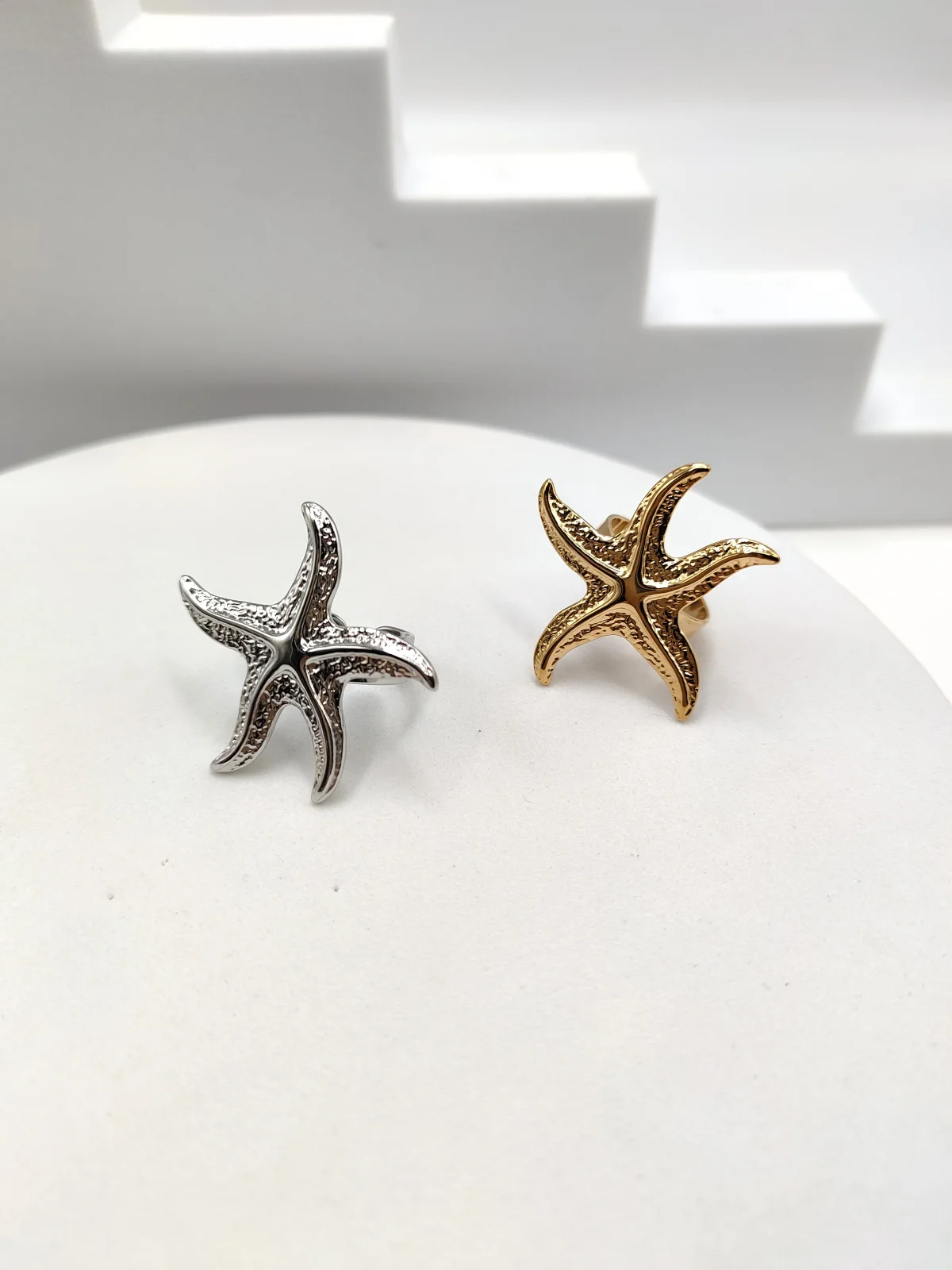 Stainless Steel Ring with Large Embossed Starfish by Magis Handmade Jewels – view 2