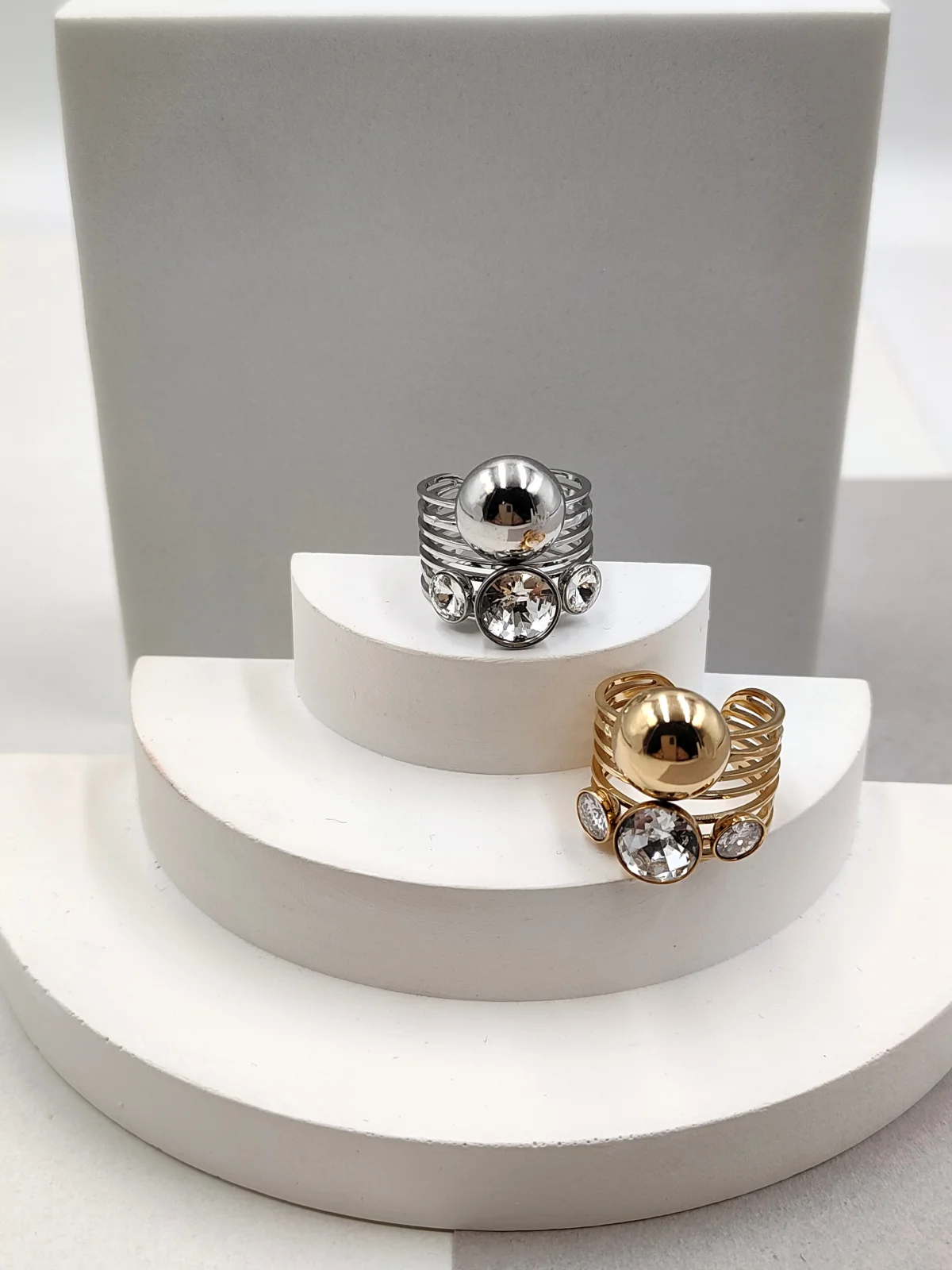 Stainless Steel Multi-Strand Ring with Crystals by Magis Handmade Jewels – view 2