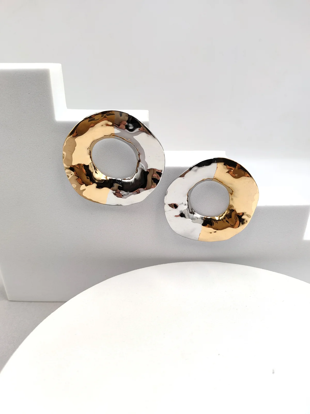 Stainless Steel Two-Tone Circle Earrings by Magis Handmade Jewels – view 2