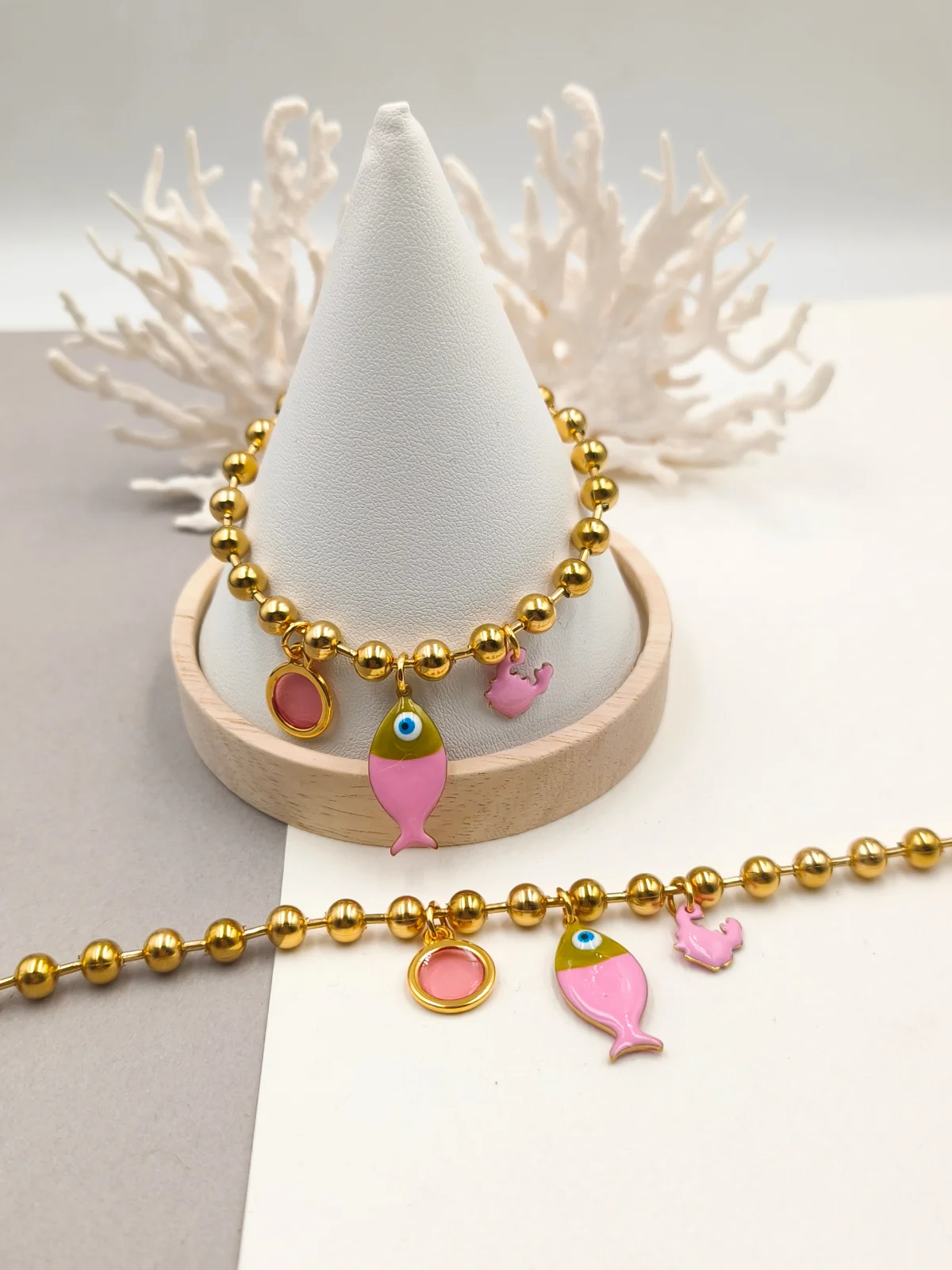 Stainless Steel Bracelet with Gold-Plated Details and Enamel by Magis Handmade Jewels – view 2