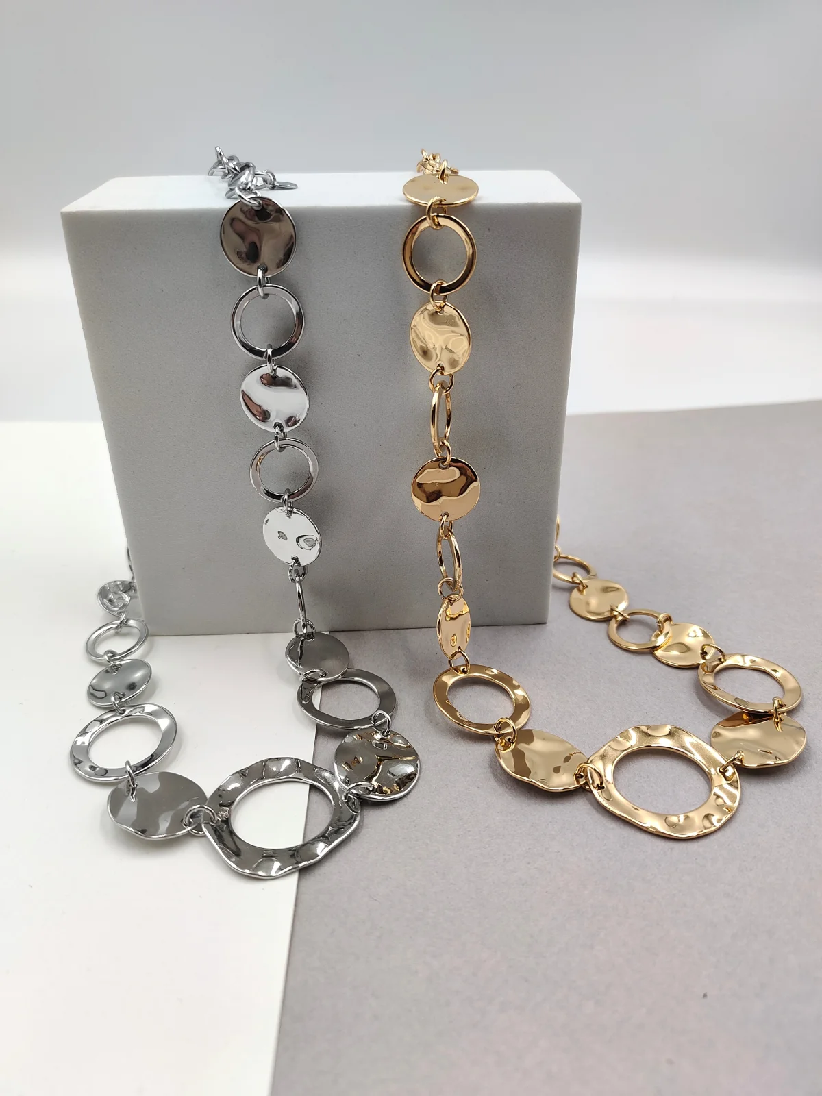 Stainless Steel Necklace with Hammered Circles by Magis Handmade Jewels – view 3