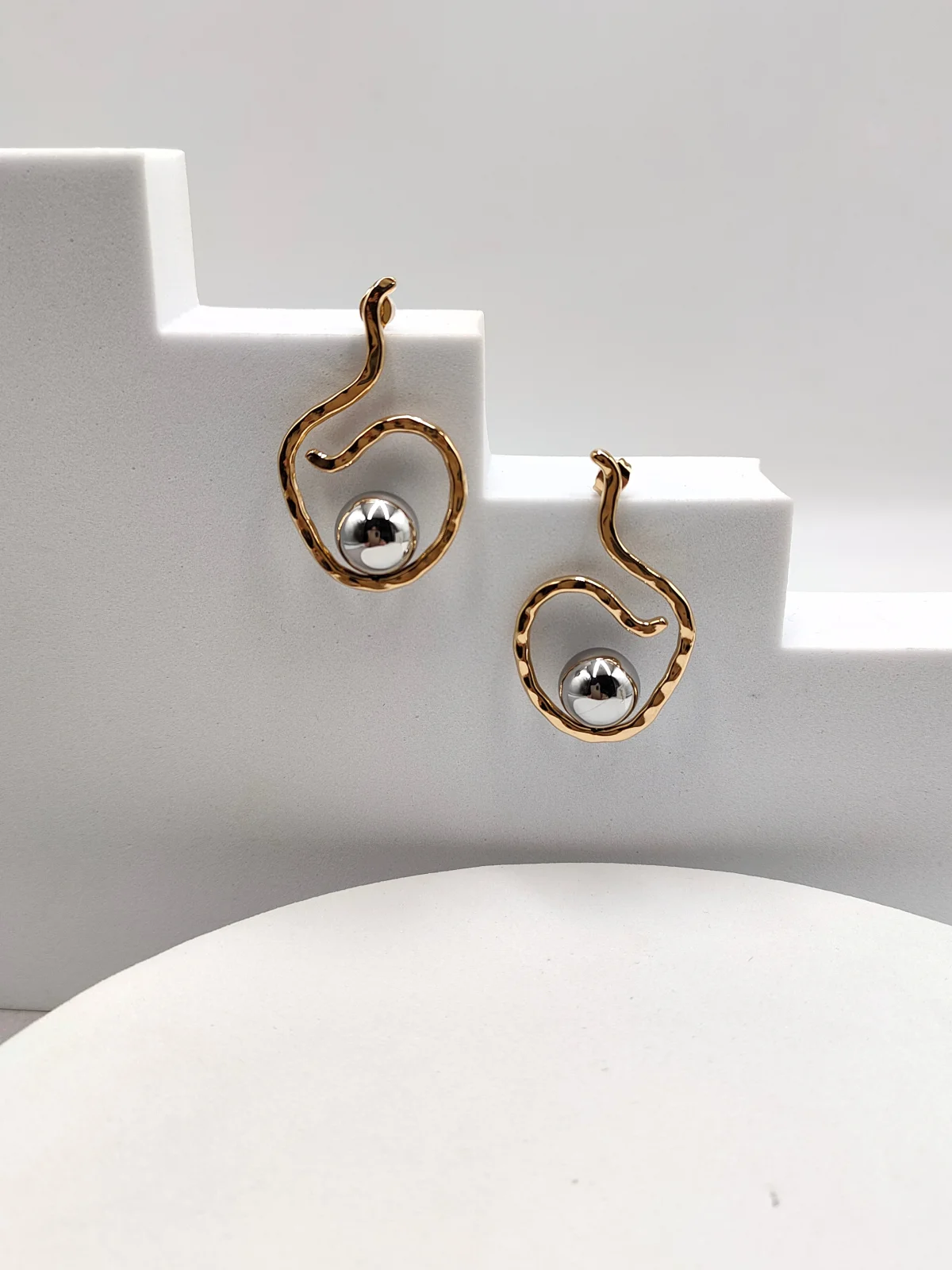 Stainless Steel Two-Tone Earrings by Magis Handmade Jewels – view 2