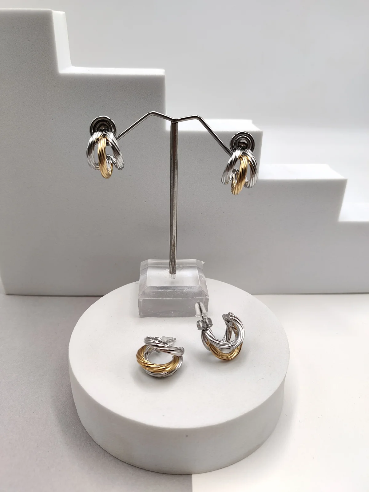 Stainless Steel Small Two-Tone Hoop Earrings by Magis Handmade Jewels – view 3