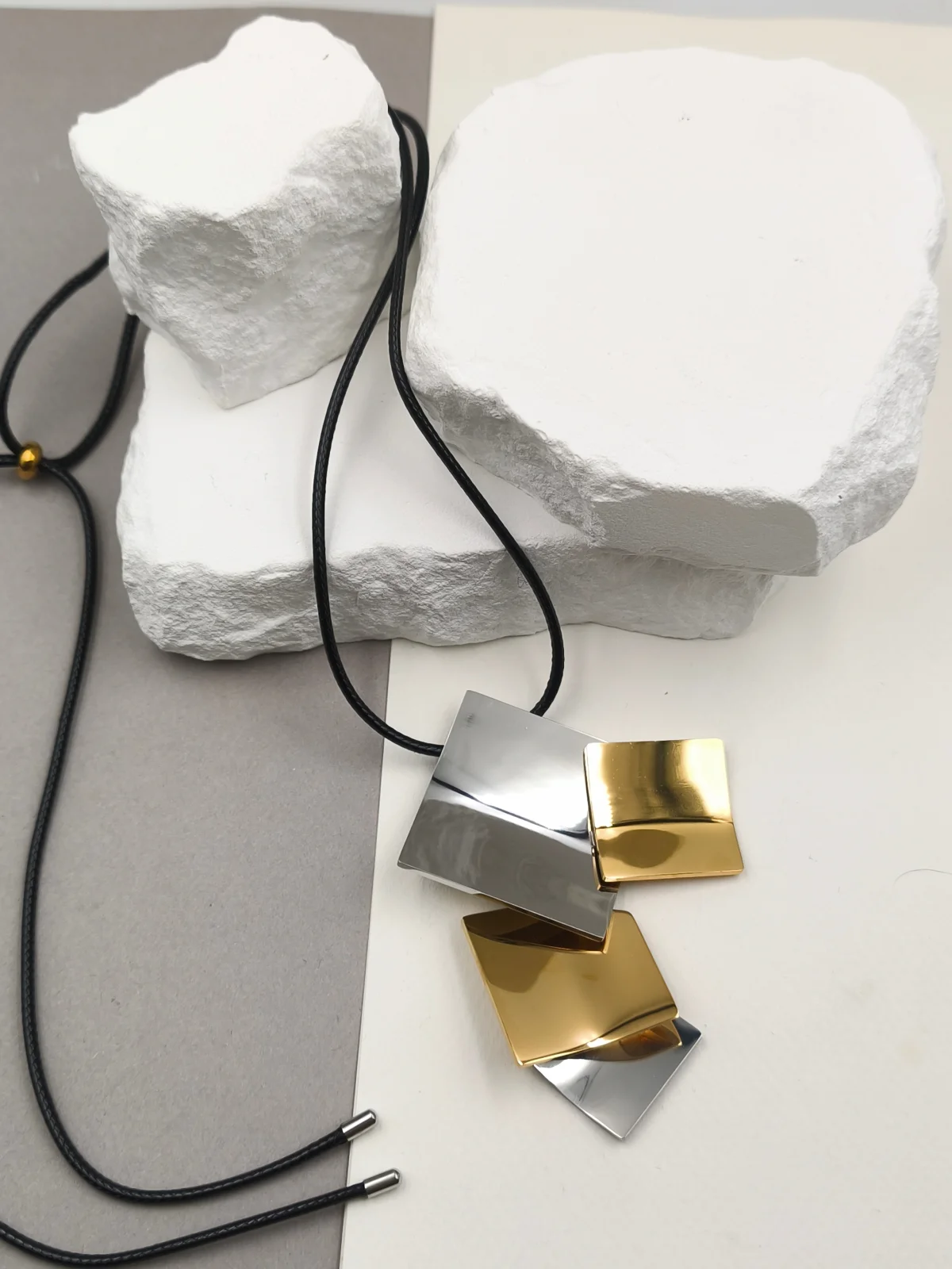 Necklace with Cord and Stainless Steel Two-Tone Motif by Magis Handmade Jewels – view 2