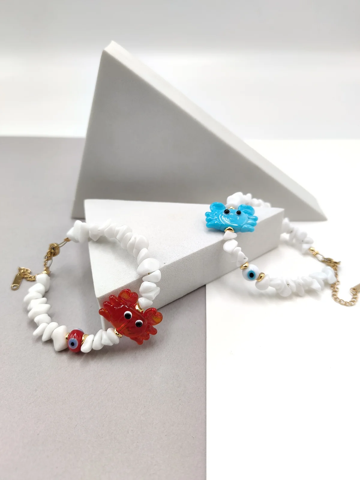 Stainless Steel Bracelet with Glass Beads and Crab by Magis Handmade Jewels – view 2
