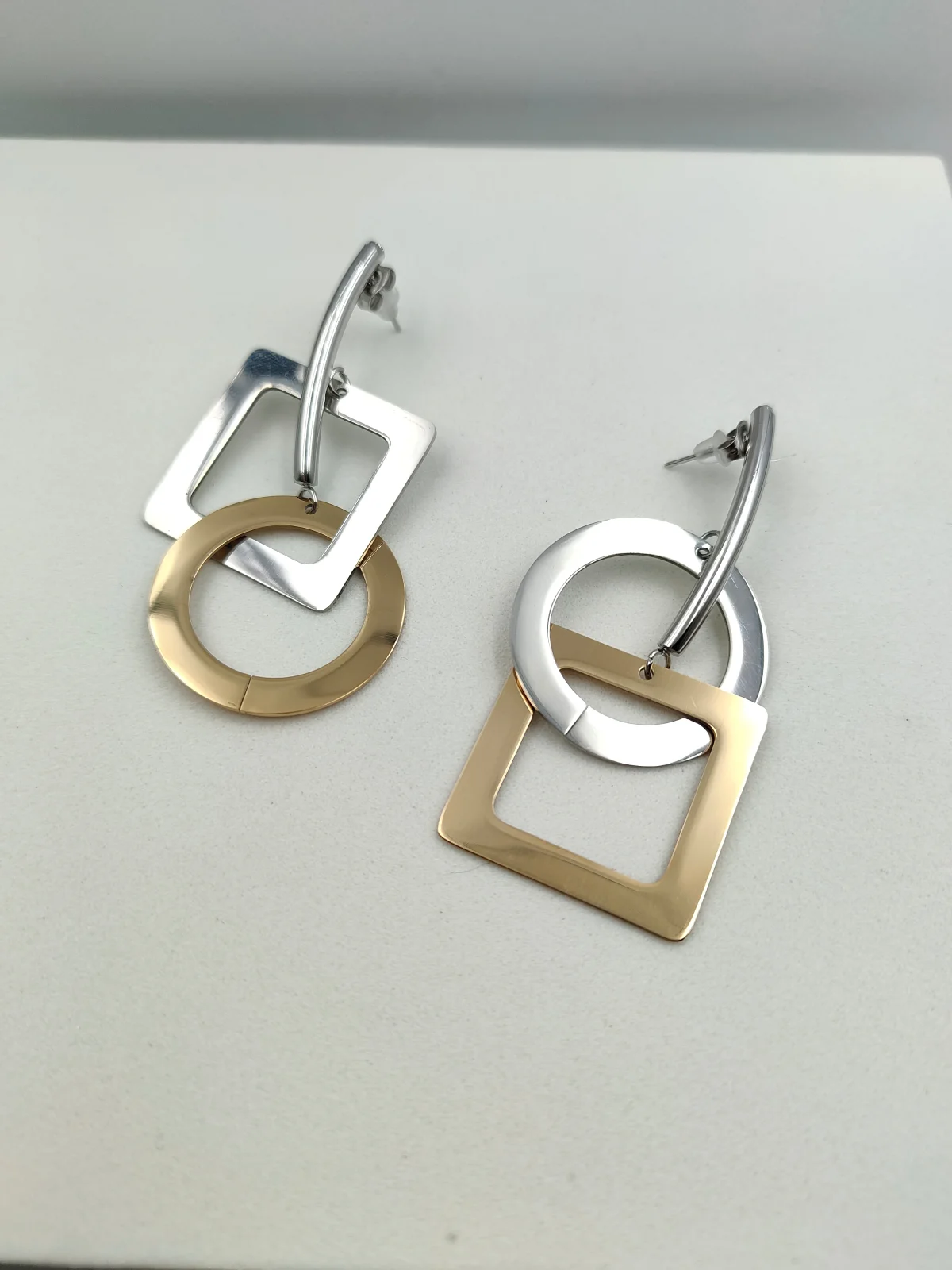 Stainless Steel Two-Tone Earrings with Geometric Shapes by Magis Handmade Jewels – view 2