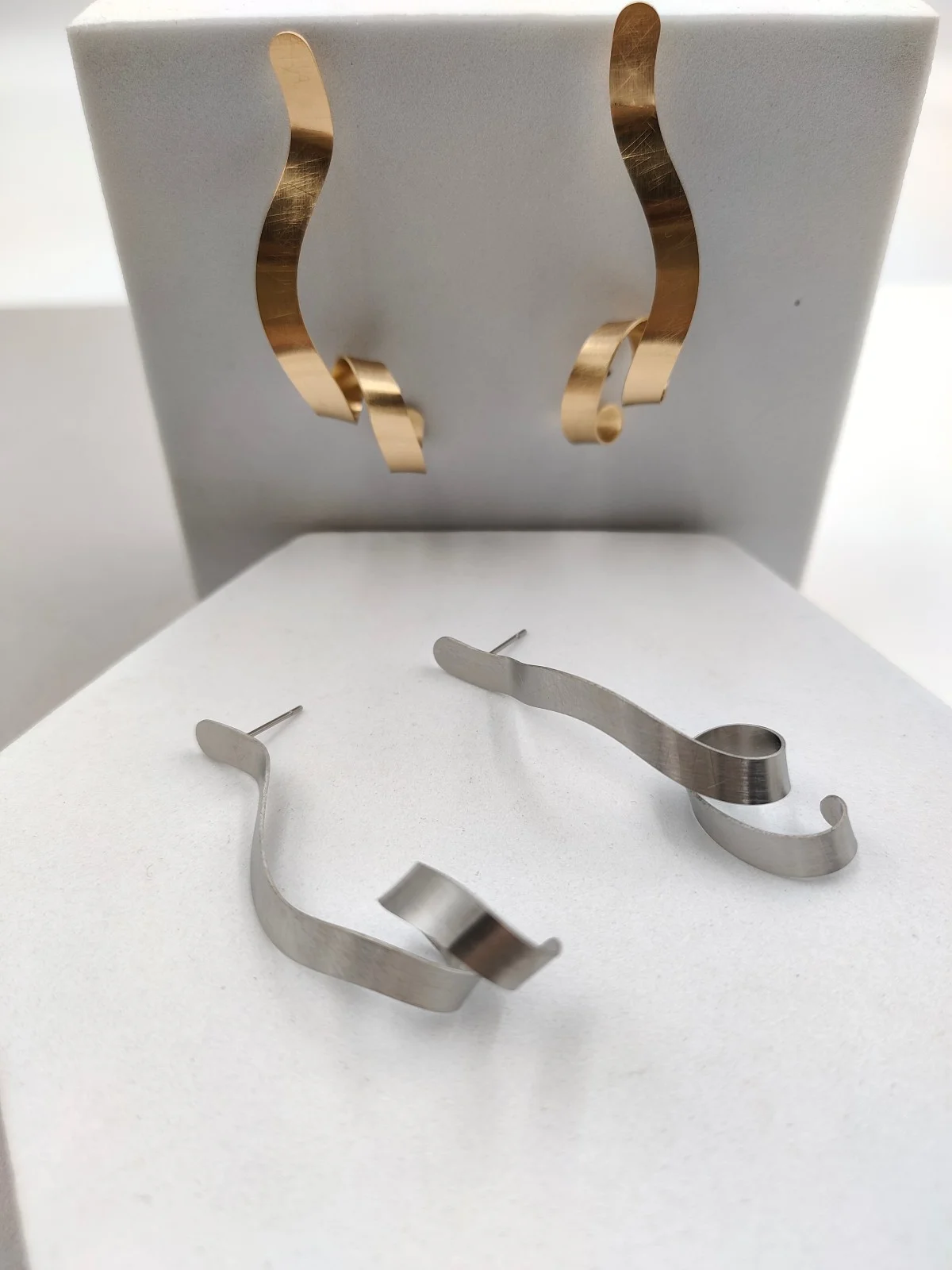 Stainless Steel Earrings with Twisted Design by Magis Handmade Jewels – view 3