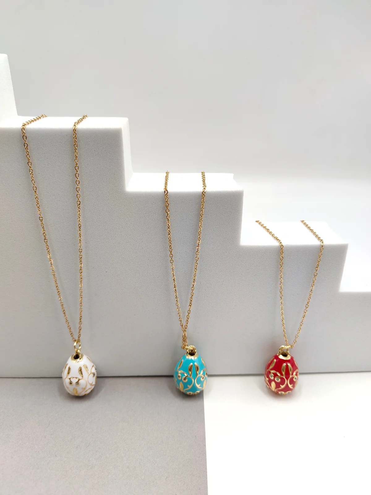 Stainless Steel Necklace with Egg Motif and Enamel #642580