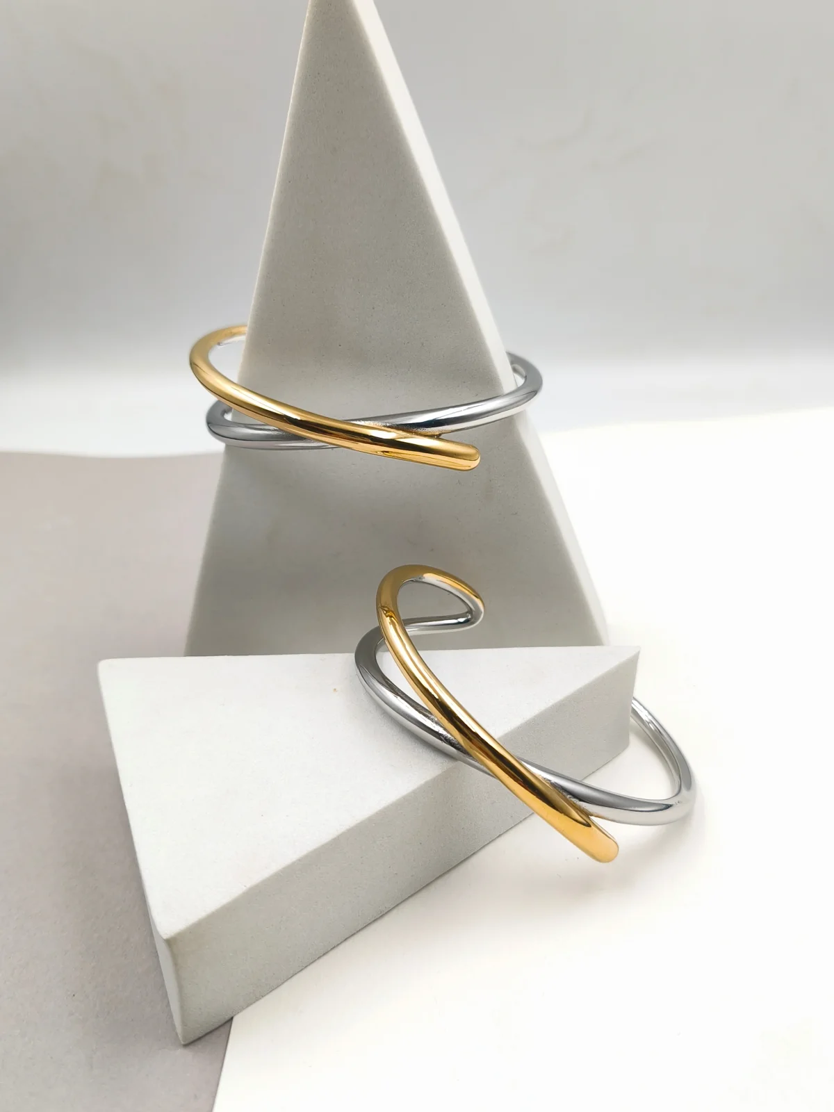 Stainless Steel Two-Tone Bracelet with Crossover Design #773190