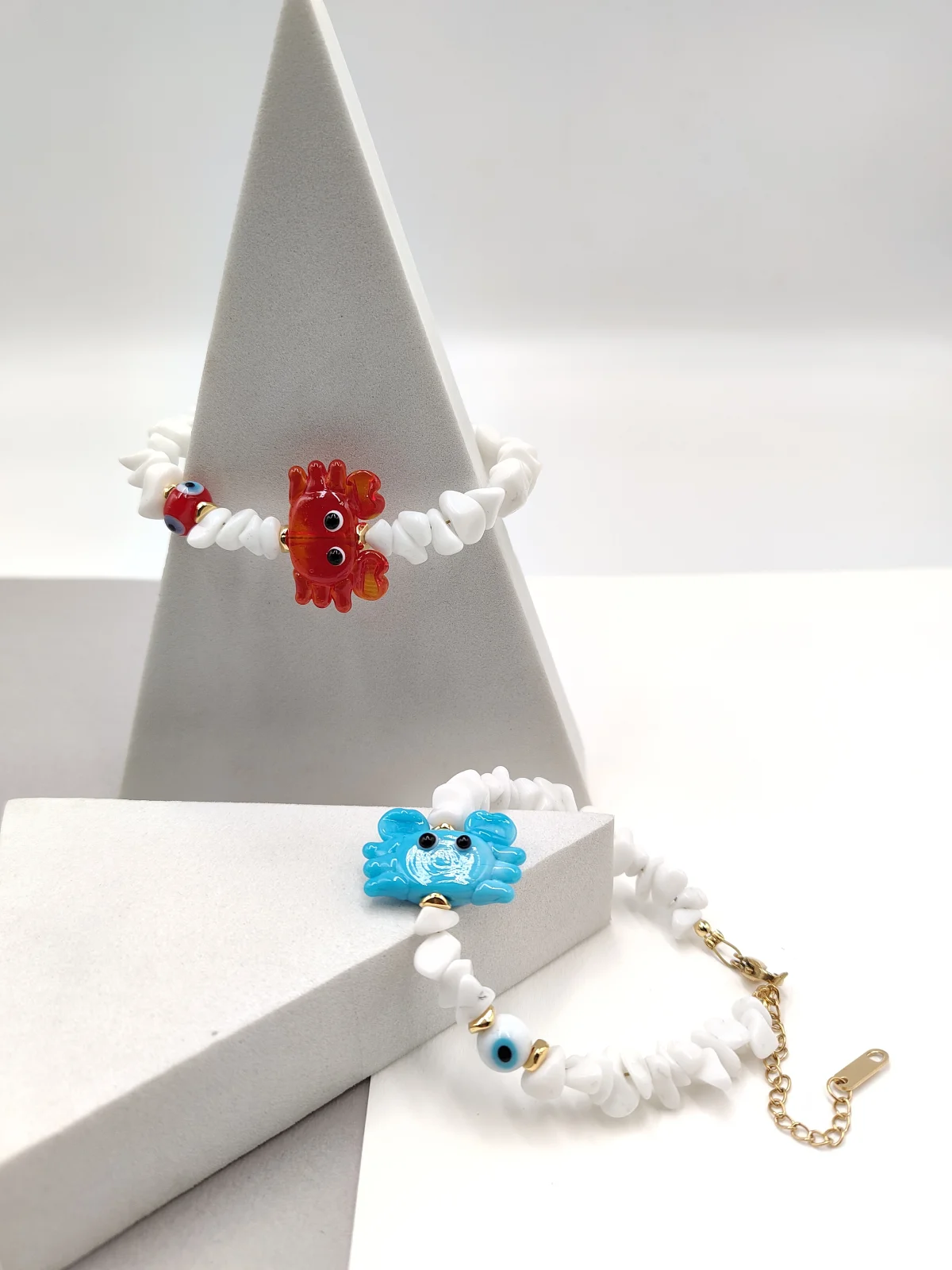 Stainless Steel Bracelet with Glass Beads and Crab #722868
