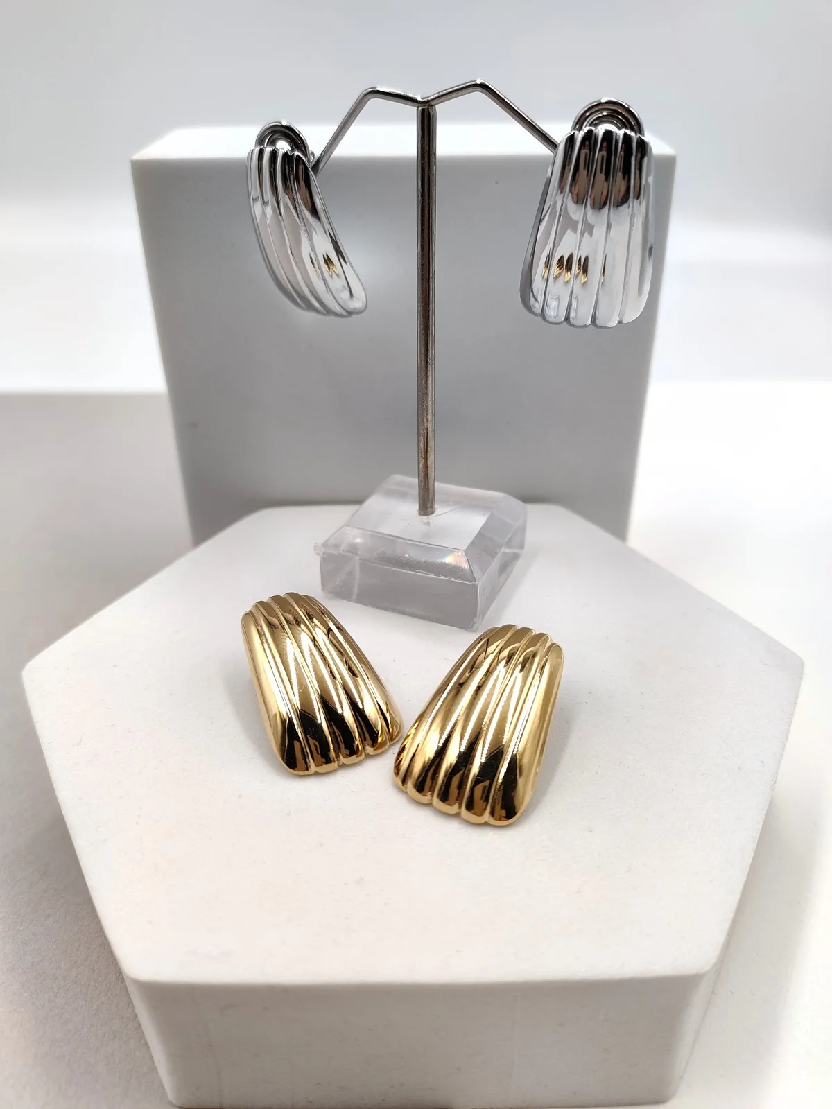 Stainless Steel Earrings with Stripes by Magis Handmade Jewels – view 2