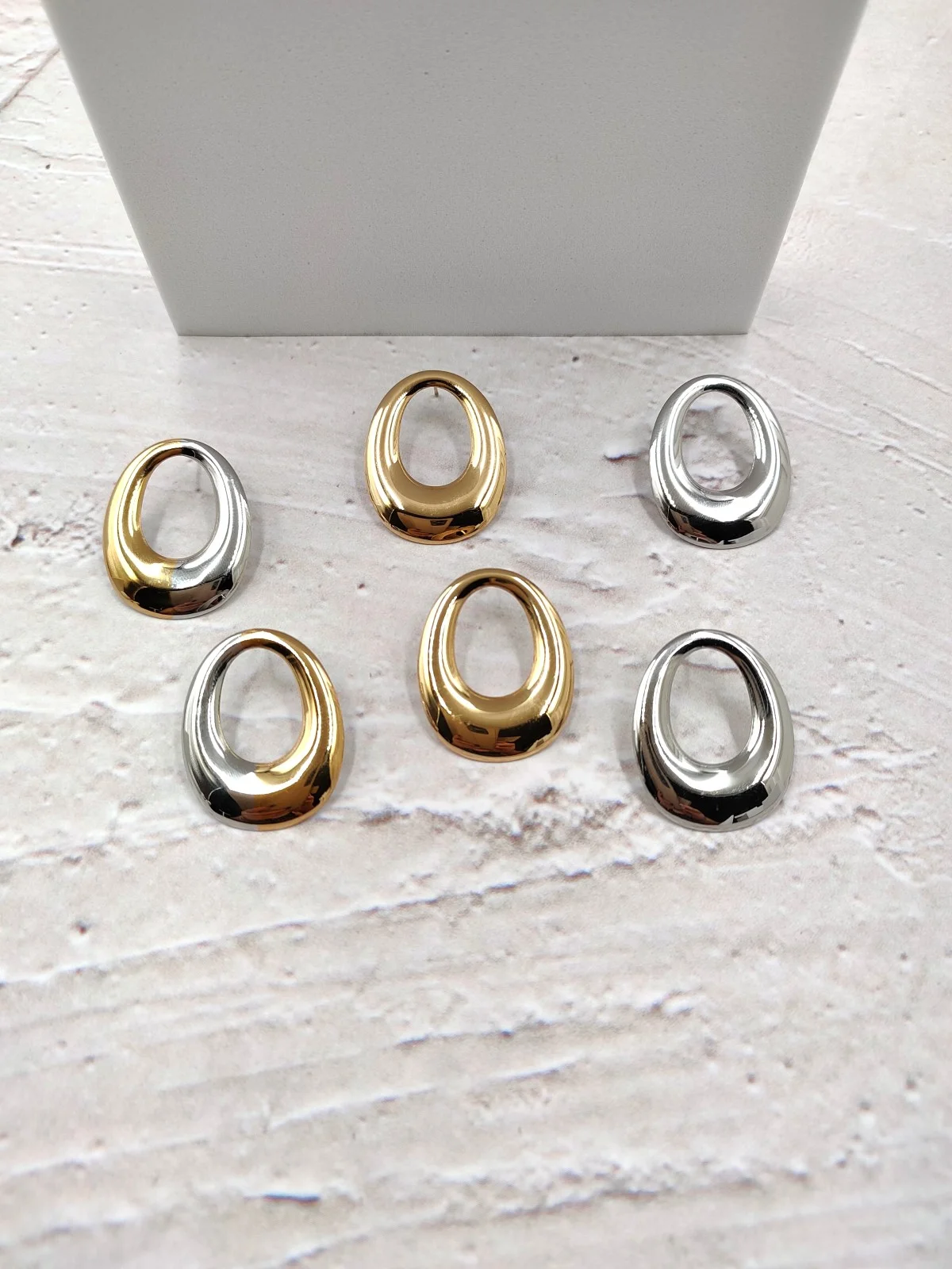 Stainless Steel Oval Earrings by Magis Handmade Jewels – view 2