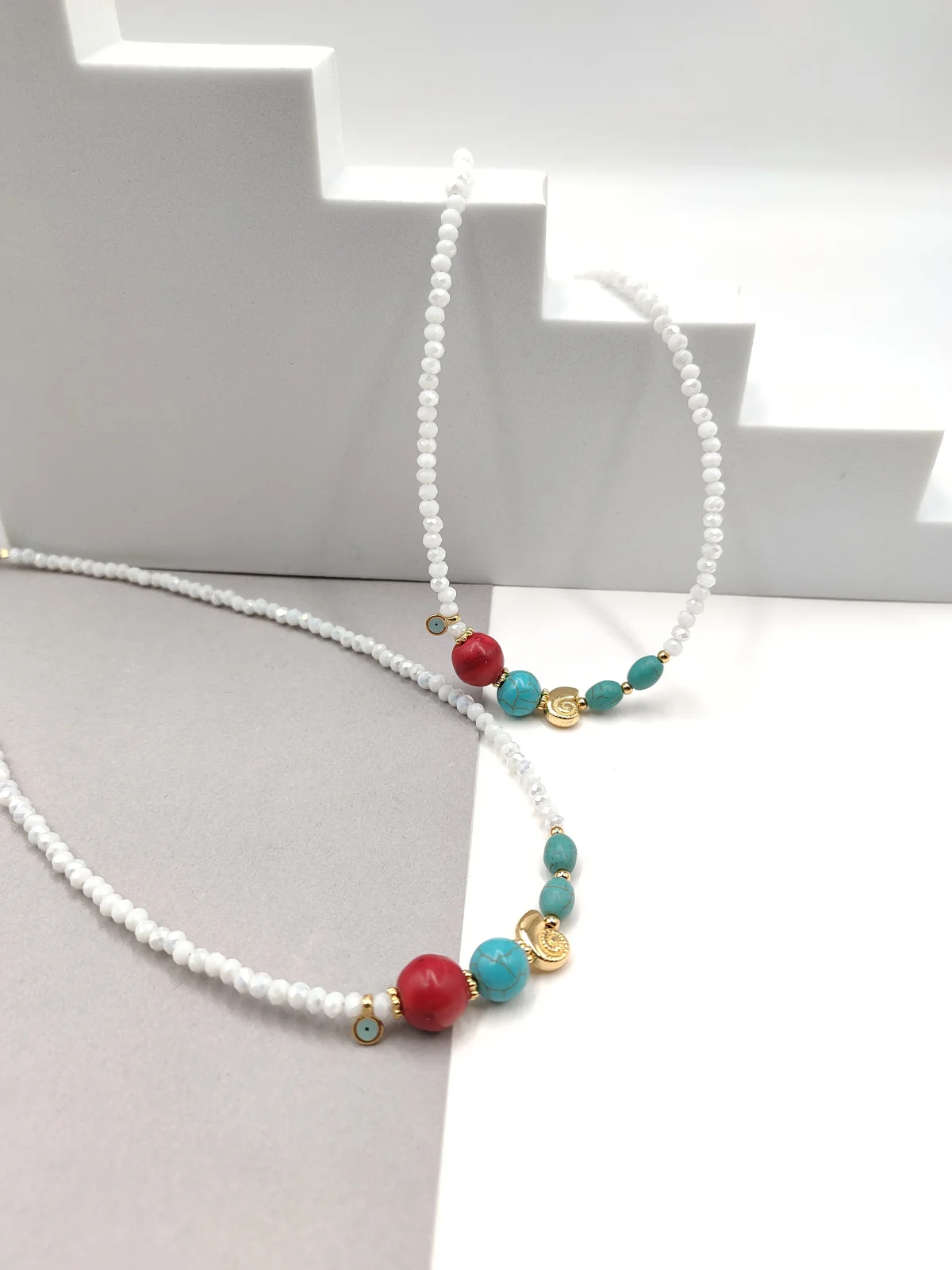 Necklace with Crystal Beads, Howlite and Gold-Plated Details by Magis Handmade Jewels – view 2