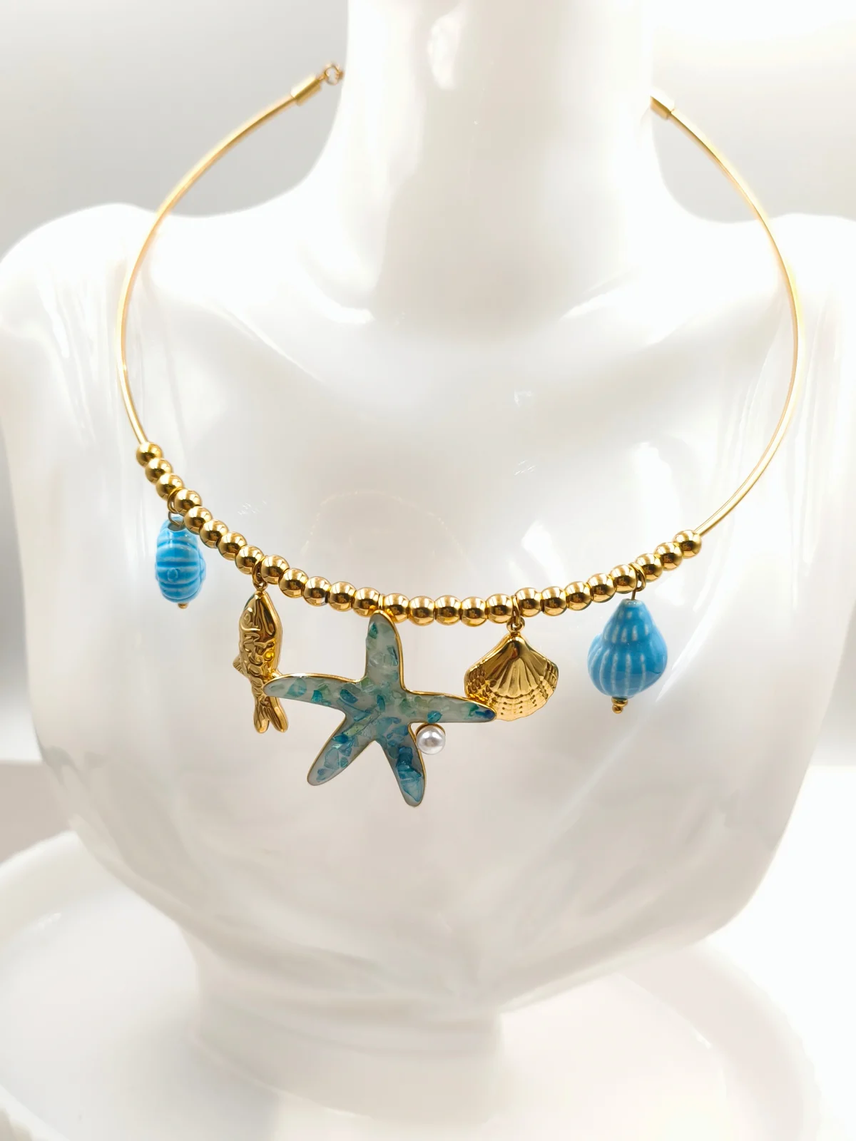 Stainless Steel Necklace with Ceramic Details by Magis Handmade Jewels – view 5