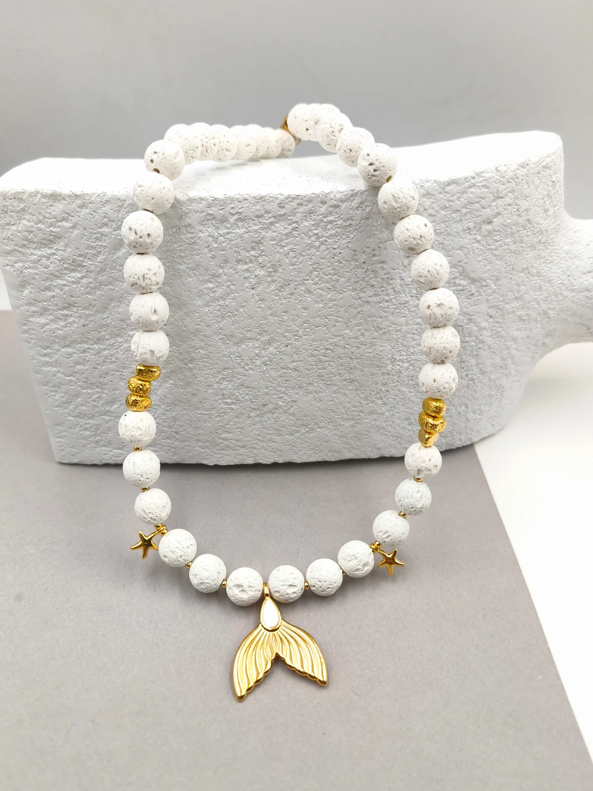 Necklace with Lava Beads and Gold-Plated Details by Magis Handmade Jewels – view 3