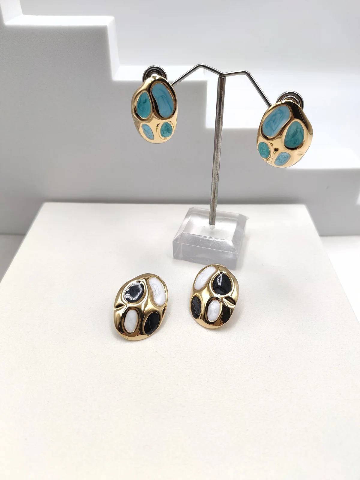 Stainless Steel Earrings with Enamel by Magis Handmade Jewels – view 3