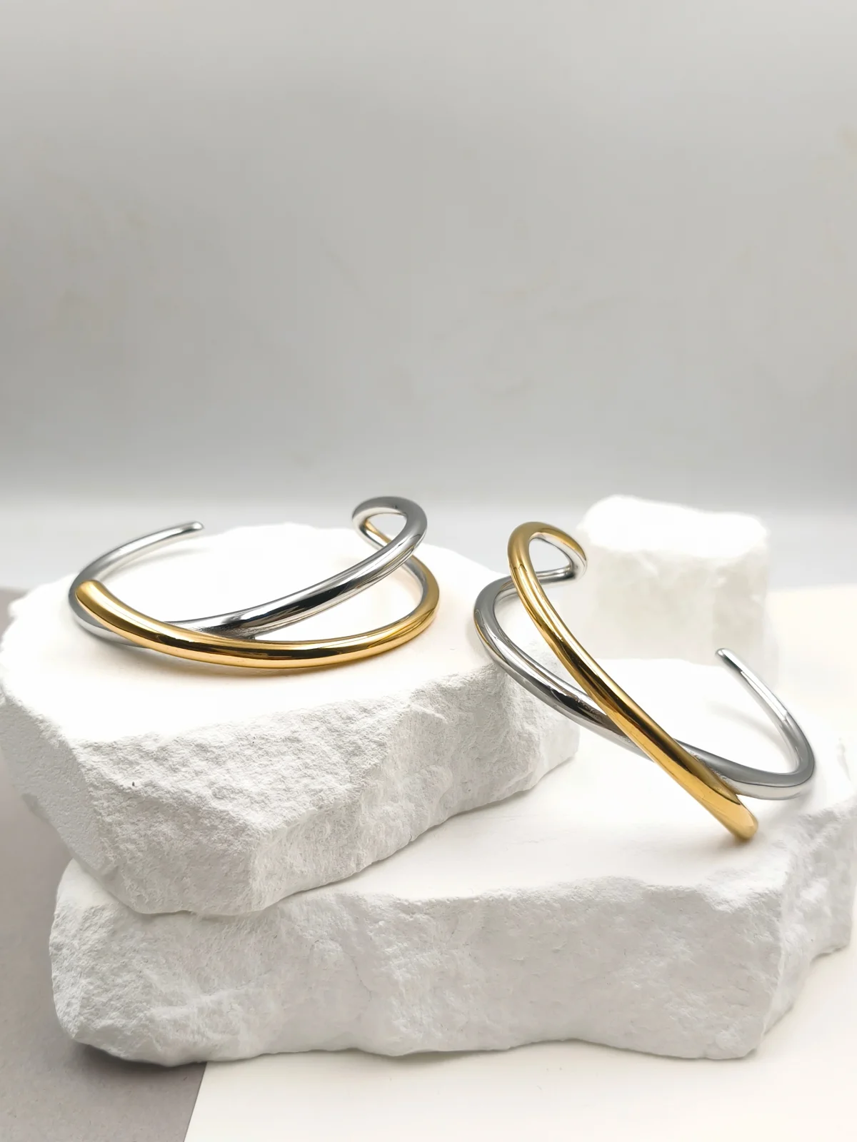 Stainless Steel Two-Tone Bracelet with Crossover Design by Magis Handmade Jewels – view 2