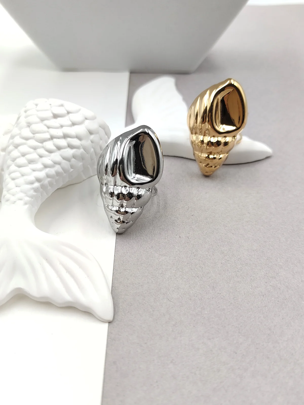 Stainless Steel Ring with Seashell #622174