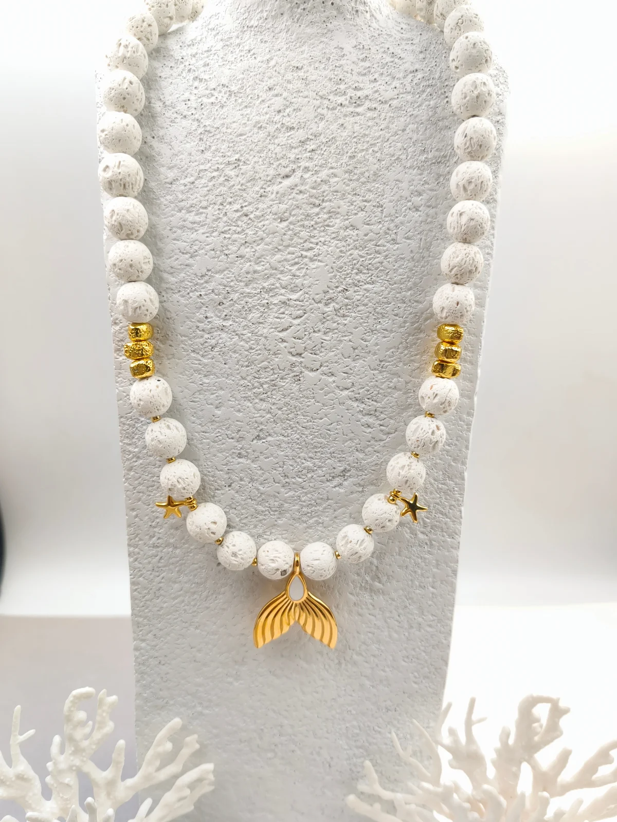 Necklace with Lava Beads and Gold-Plated Details by Magis Handmade Jewels – view 4