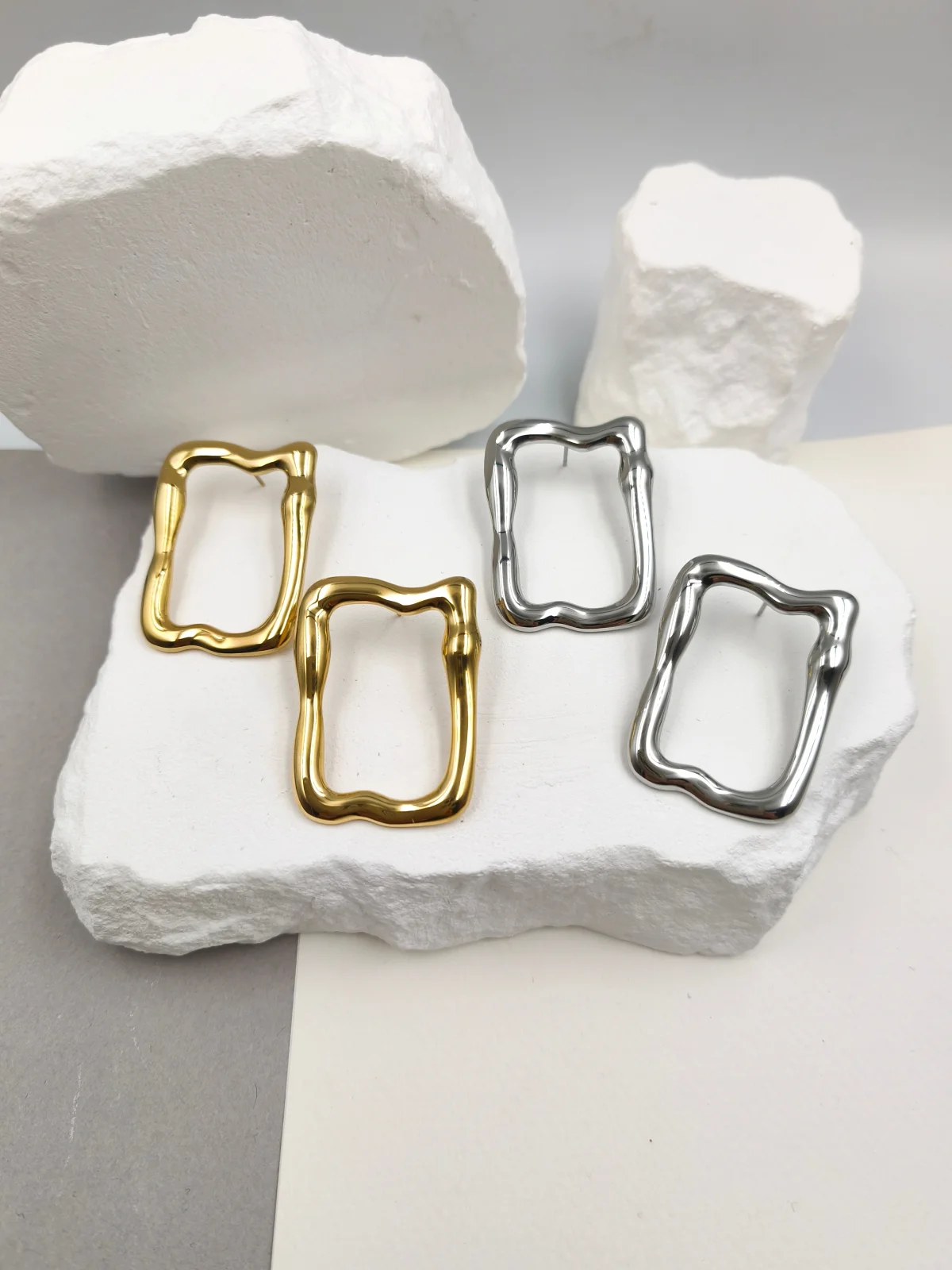 Stainless Steel Rectangular Earrings by Magis Handmade Jewels – view 2
