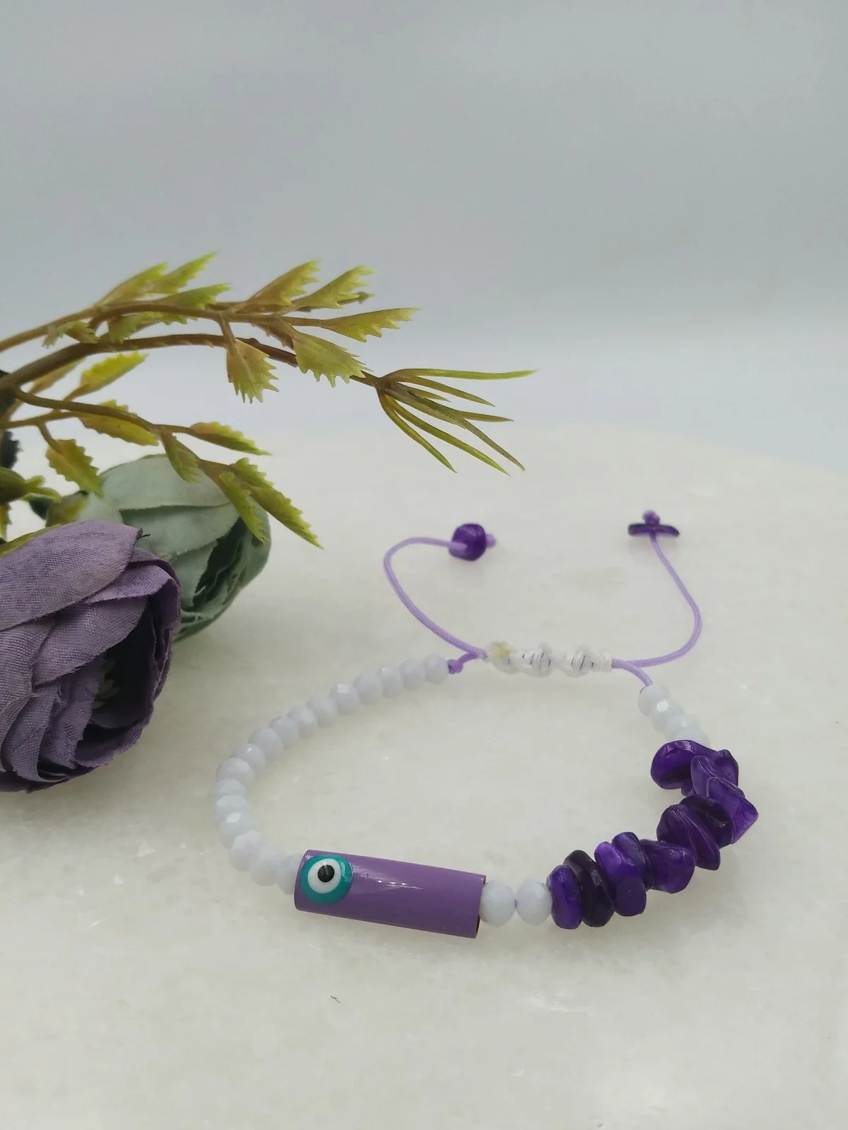 Bracelet with Beads and Enamel Evil-Eye Bar by Magis Handmade Jewels – view 4