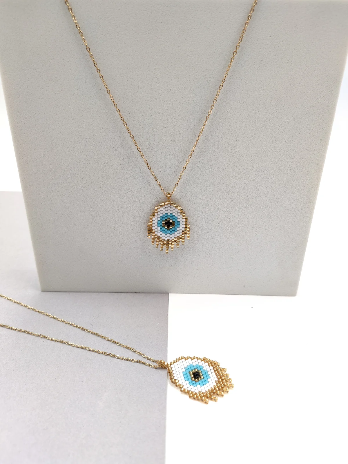 Stainless Steel Necklace with Miyuki Beads and Evil Eye by Magis Handmade Jewels – view 2
