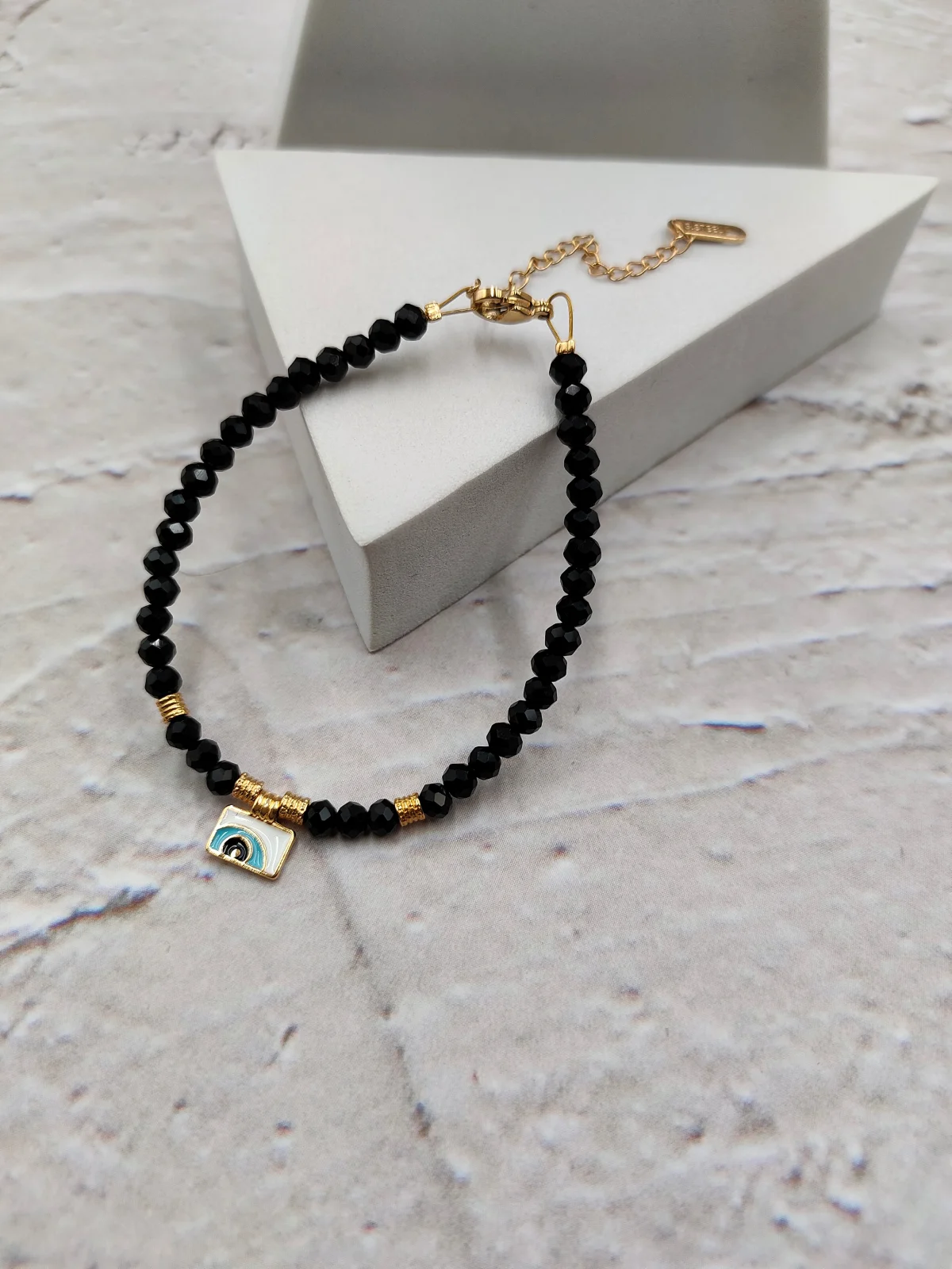 Bracelet with Crystals and Gold-Plated Evil Eye by Magis Handmade Jewels – view 2