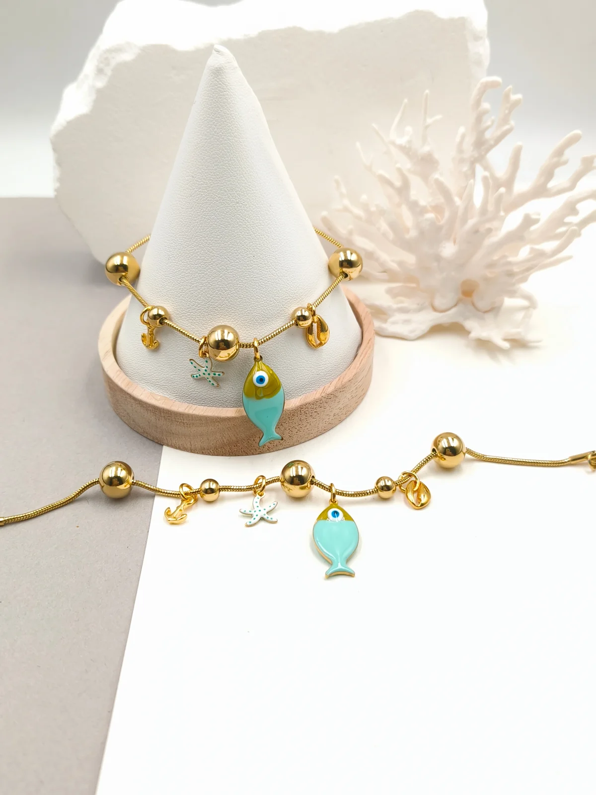 Stainless Steel Bracelet with Gold-Plated Details and Enamel by Magis Handmade Jewels – view 2