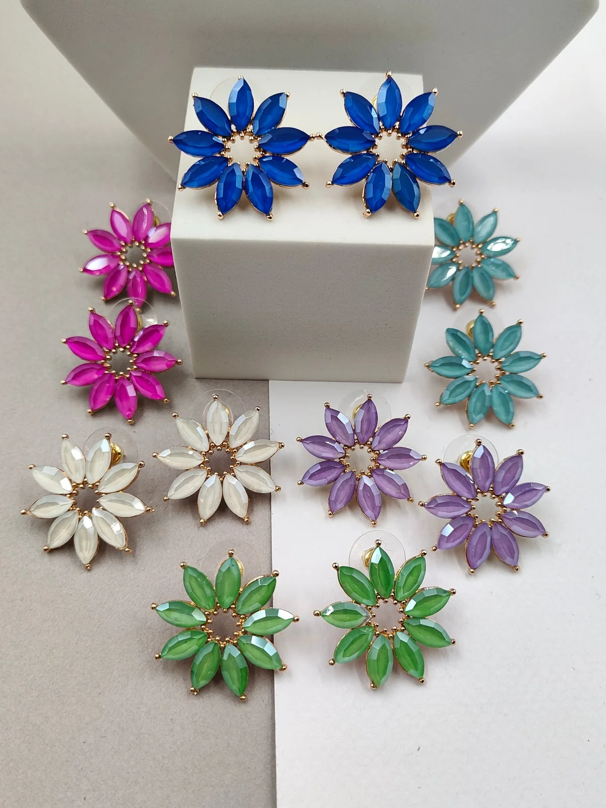Flower Earrings with Crystals by Magis Handmade Jewels – view 3