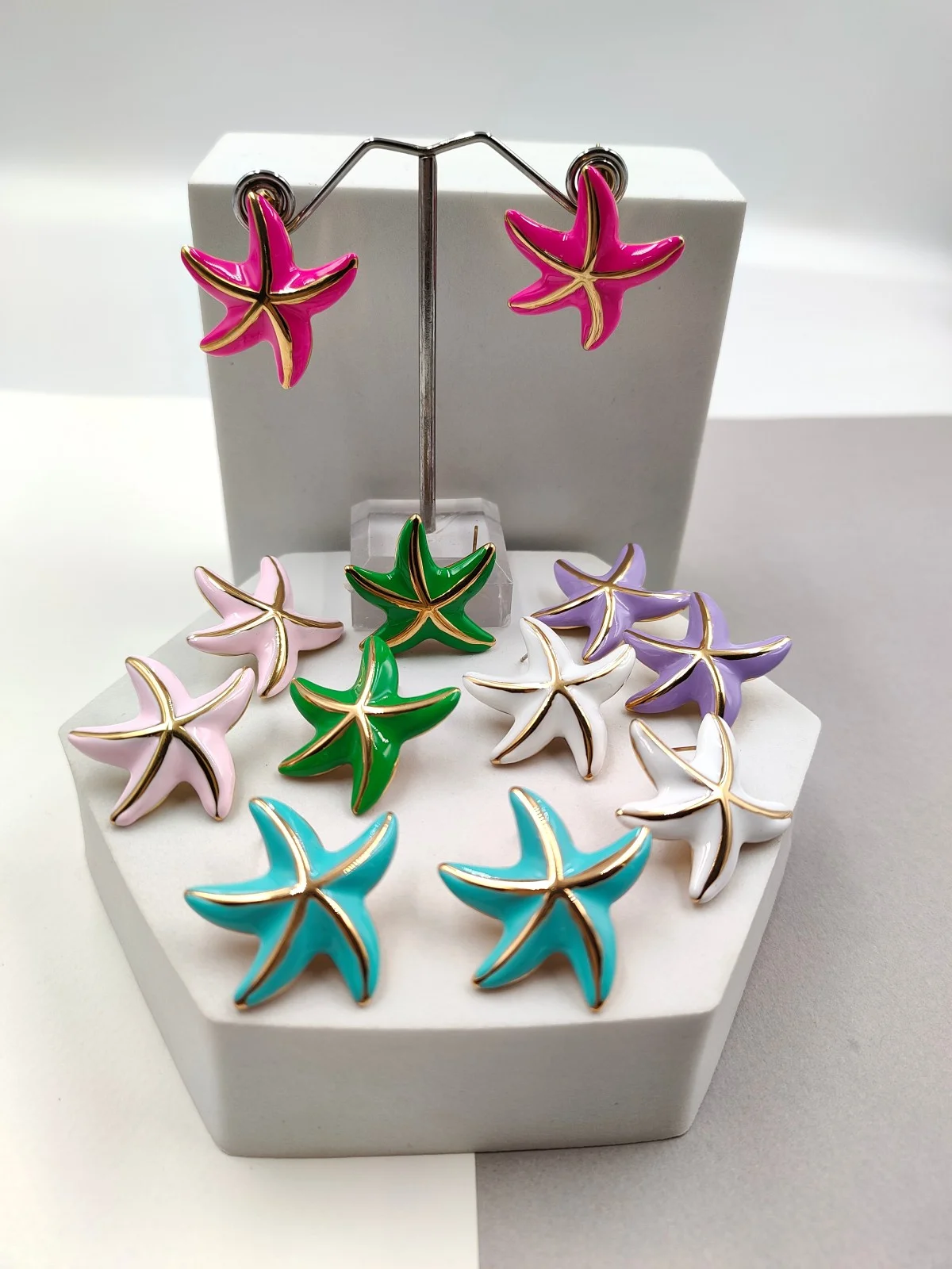 Stainless Steel Starfish Earrings with Enamel by Magis Handmade Jewels – view 3