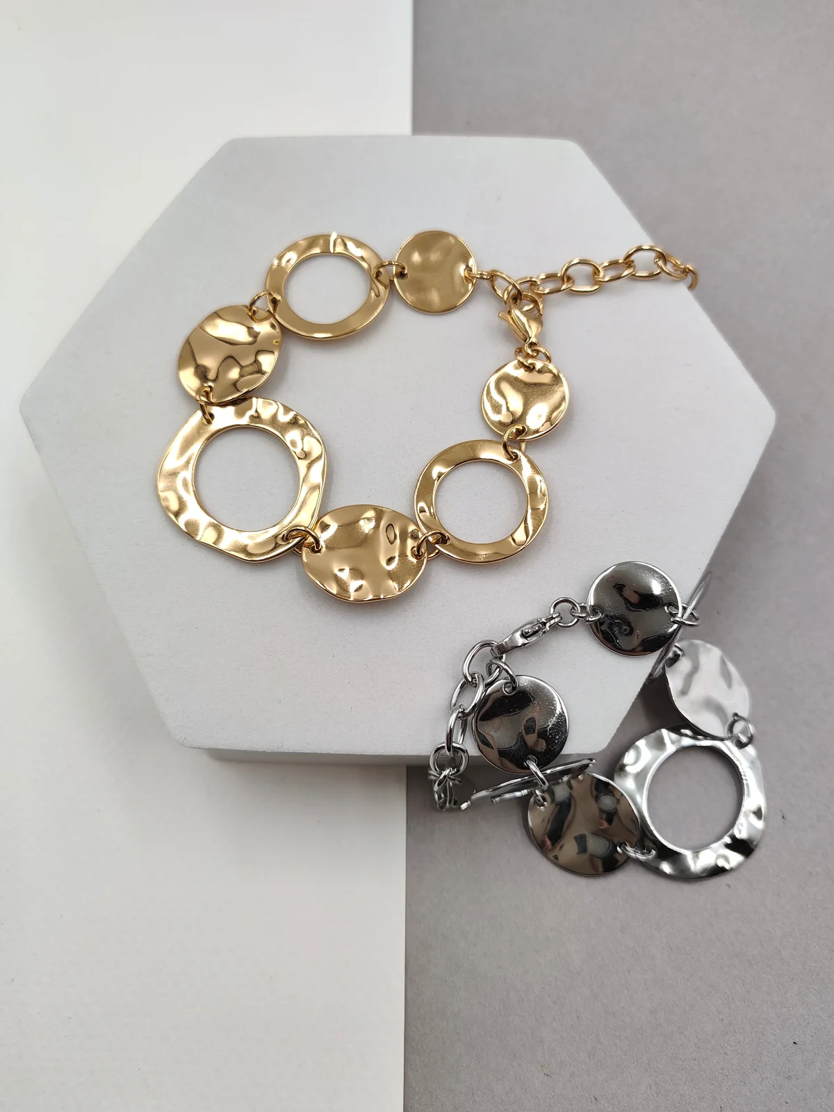 Stainless Steel Bracelet with Hammered Circles by Magis Handmade Jewels – view 2