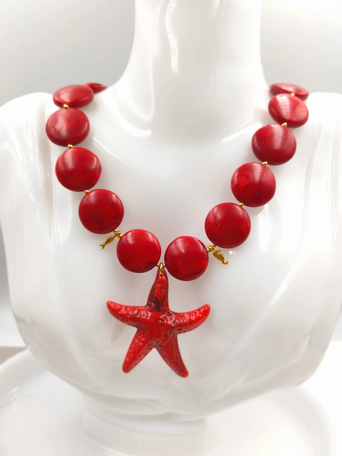 Necklace with Howlite Beads and Acrylic Starfish #113257