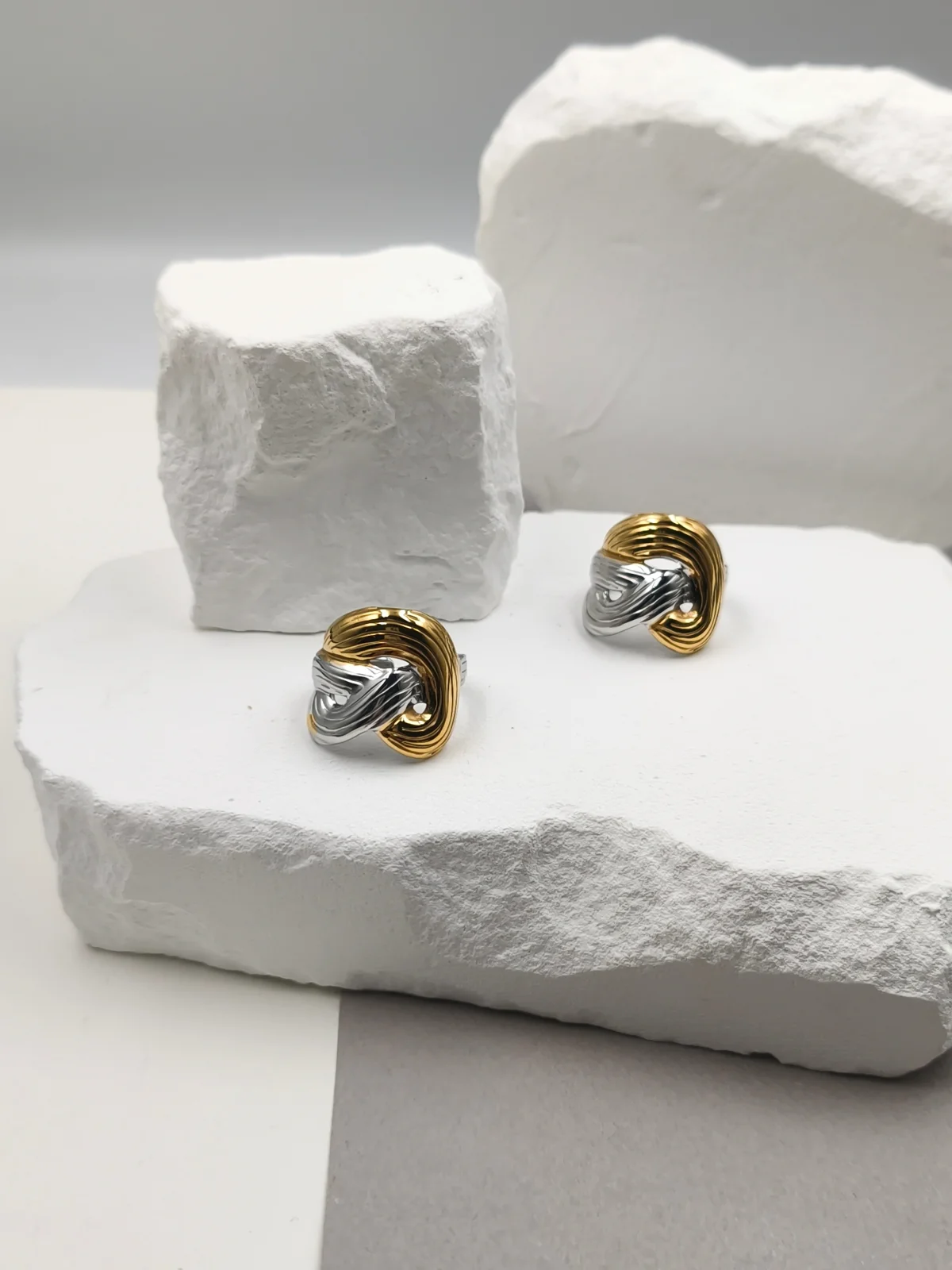 Stainless Steel Two-Tone Ring with Embossed Surface by Magis Handmade Jewels – view 2