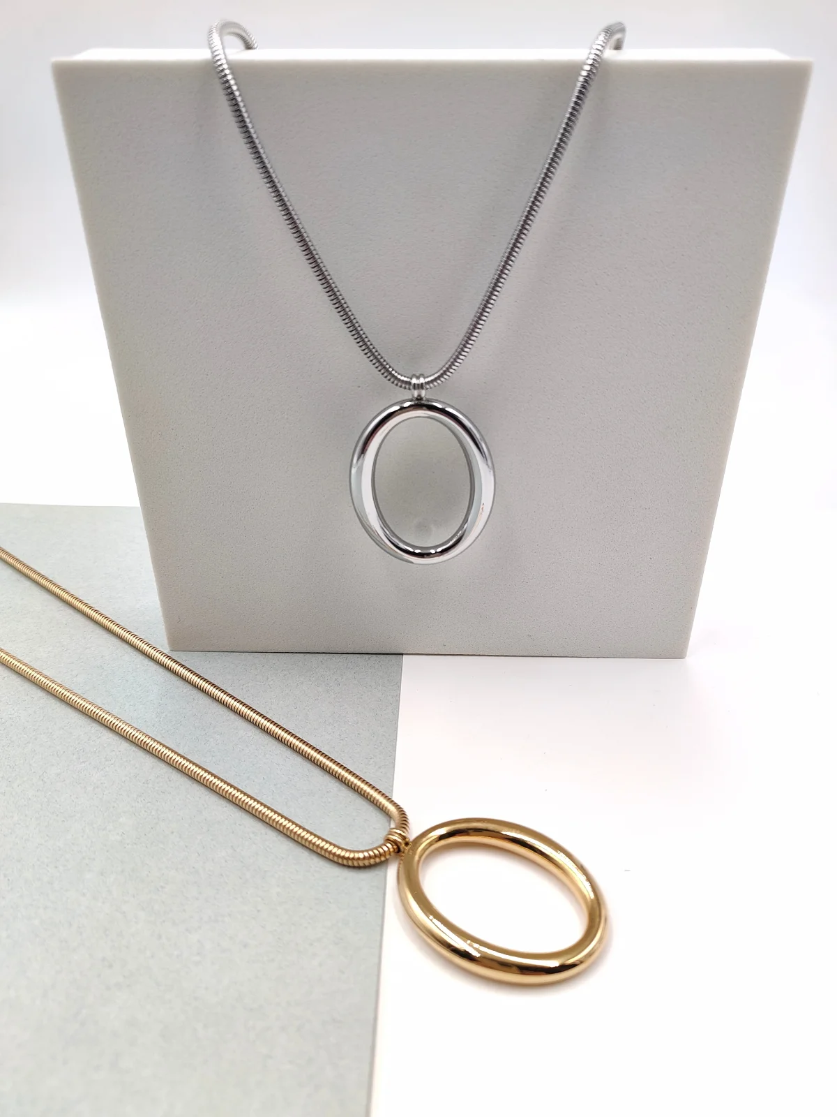 Stainless Steel Necklace with Large Oval Motif by Magis Handmade Jewels – view 3