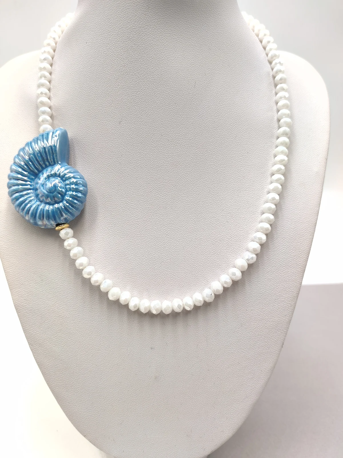Necklace with Crystals and Ceramic Seashell #1052934