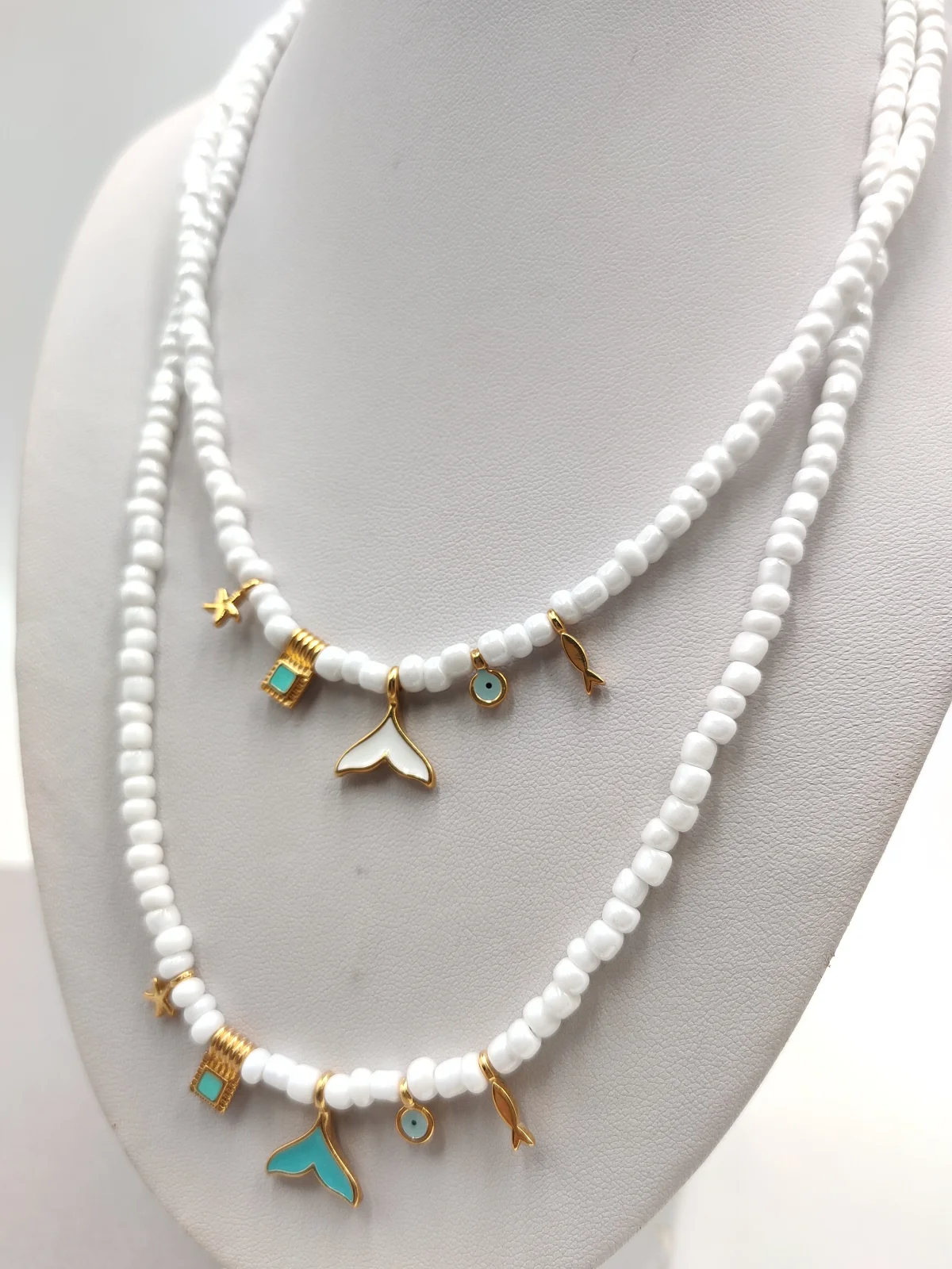 Necklace with Glass Beads and Gold-Plated Enamel Details by Magis Handmade Jewels – view 4