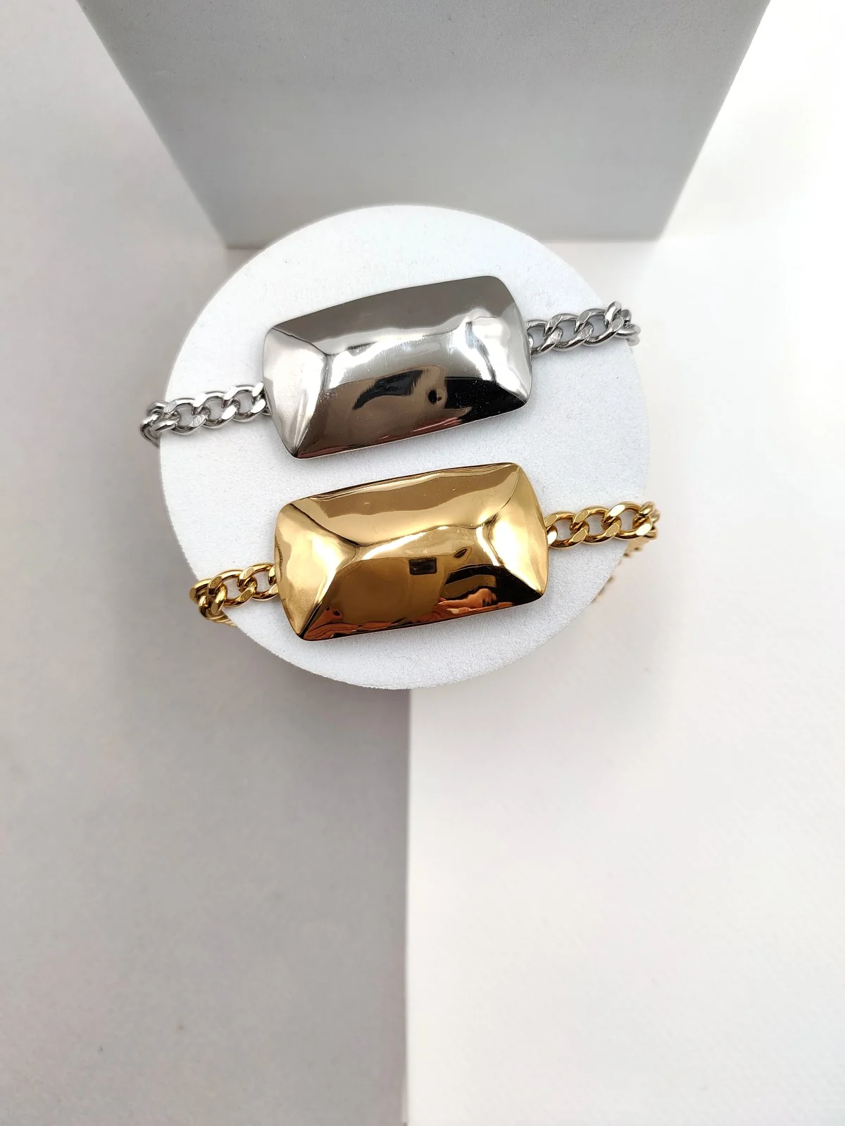Stainless Steel Bracelet with Hammered Rectangle by Magis Handmade Jewels – view 5