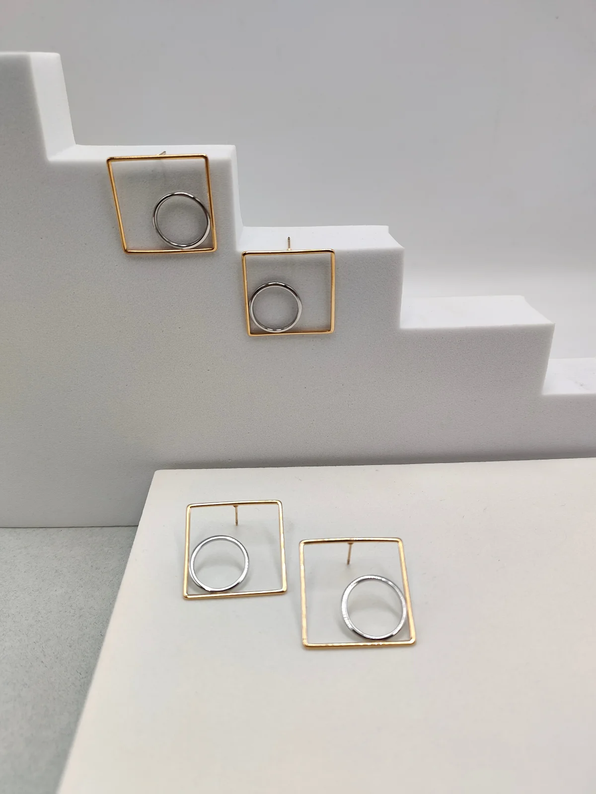 Stainless Steel Two-Tone Geometric Earrings by Magis Handmade Jewels – view 3