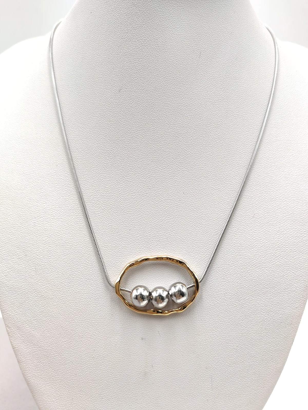 Stainless Steel Two-Tone Necklace with Beads by Magis Handmade Jewels – view 3