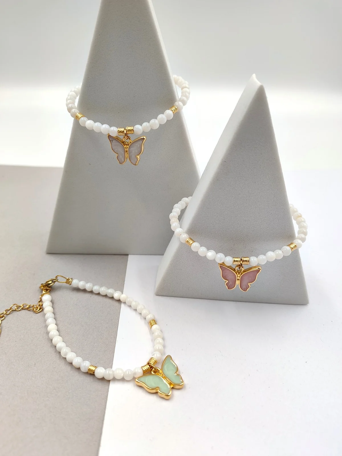 Bracelet with Mother-of-Pearl Beads and Enamel Butterfly by Magis Handmade Jewels – view 2
